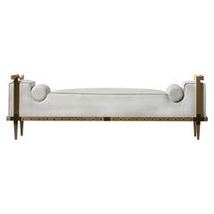 Sonnet Bench, Contemporary Upholstered Solid Brass Bench with Bronze Details