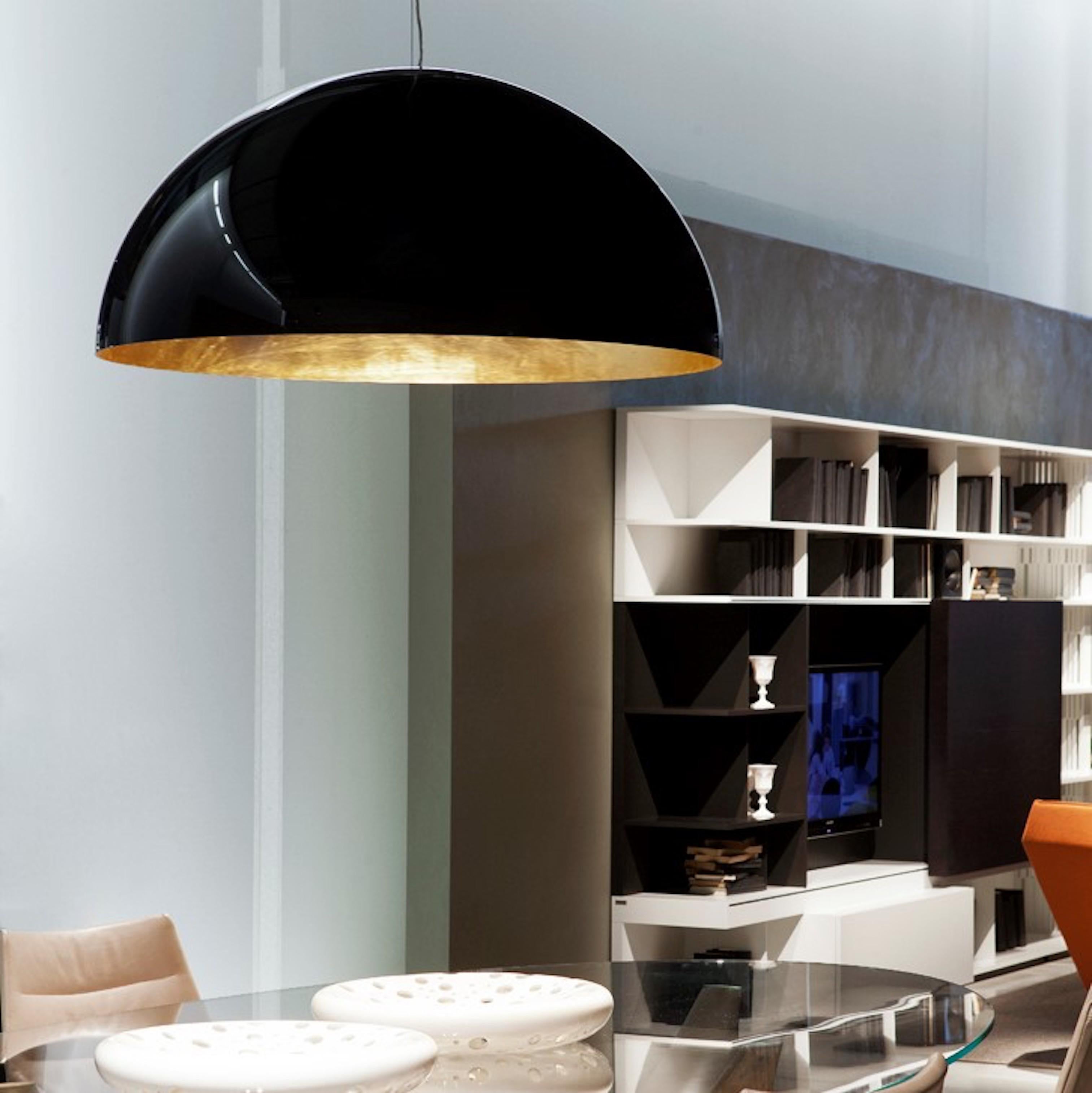 Lacquered Sonora Suspension Lamp in Black Gold by Vico Magistretti for Oluce For Sale