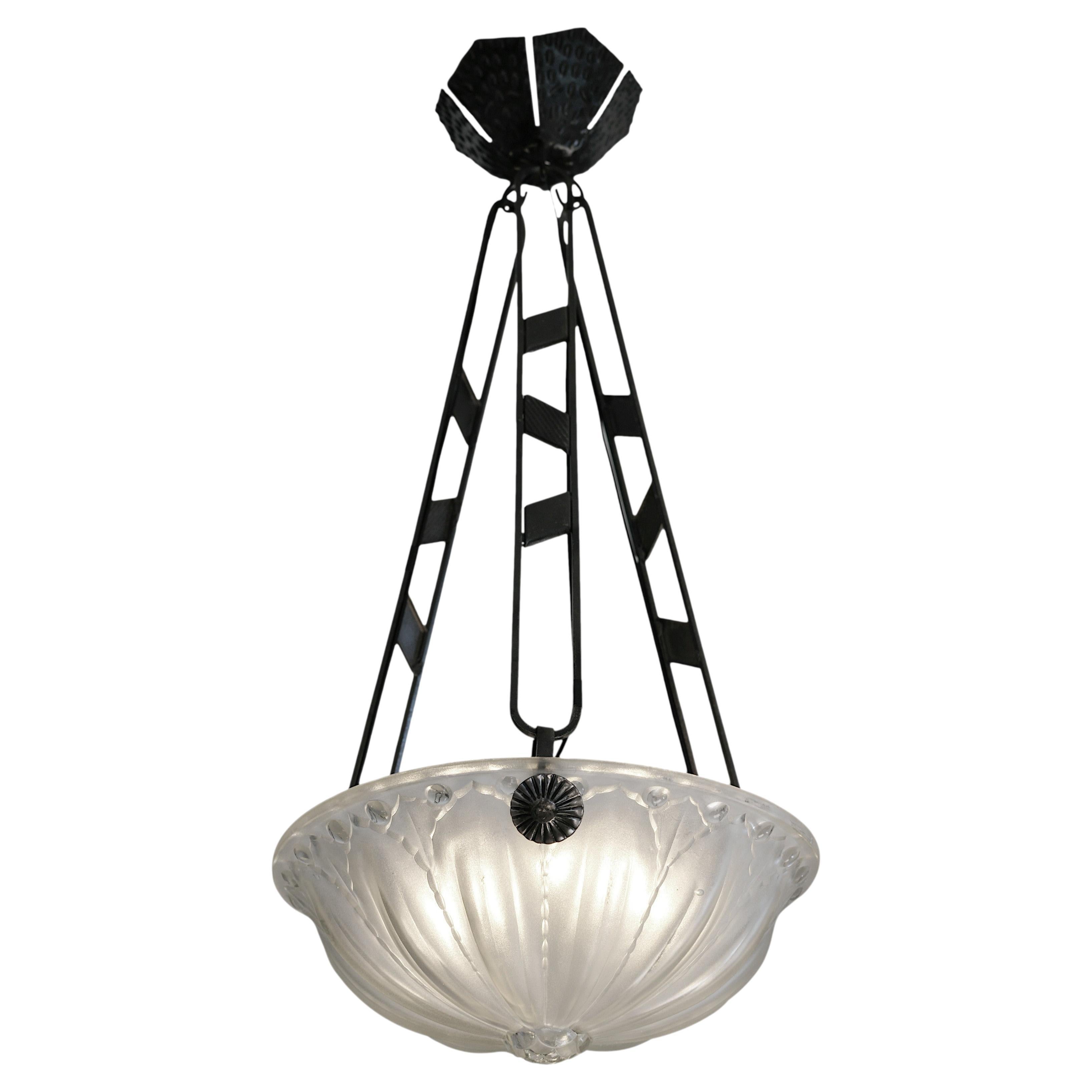 SONOVER French Art Deco Pendant Chandelier, Late 1920s