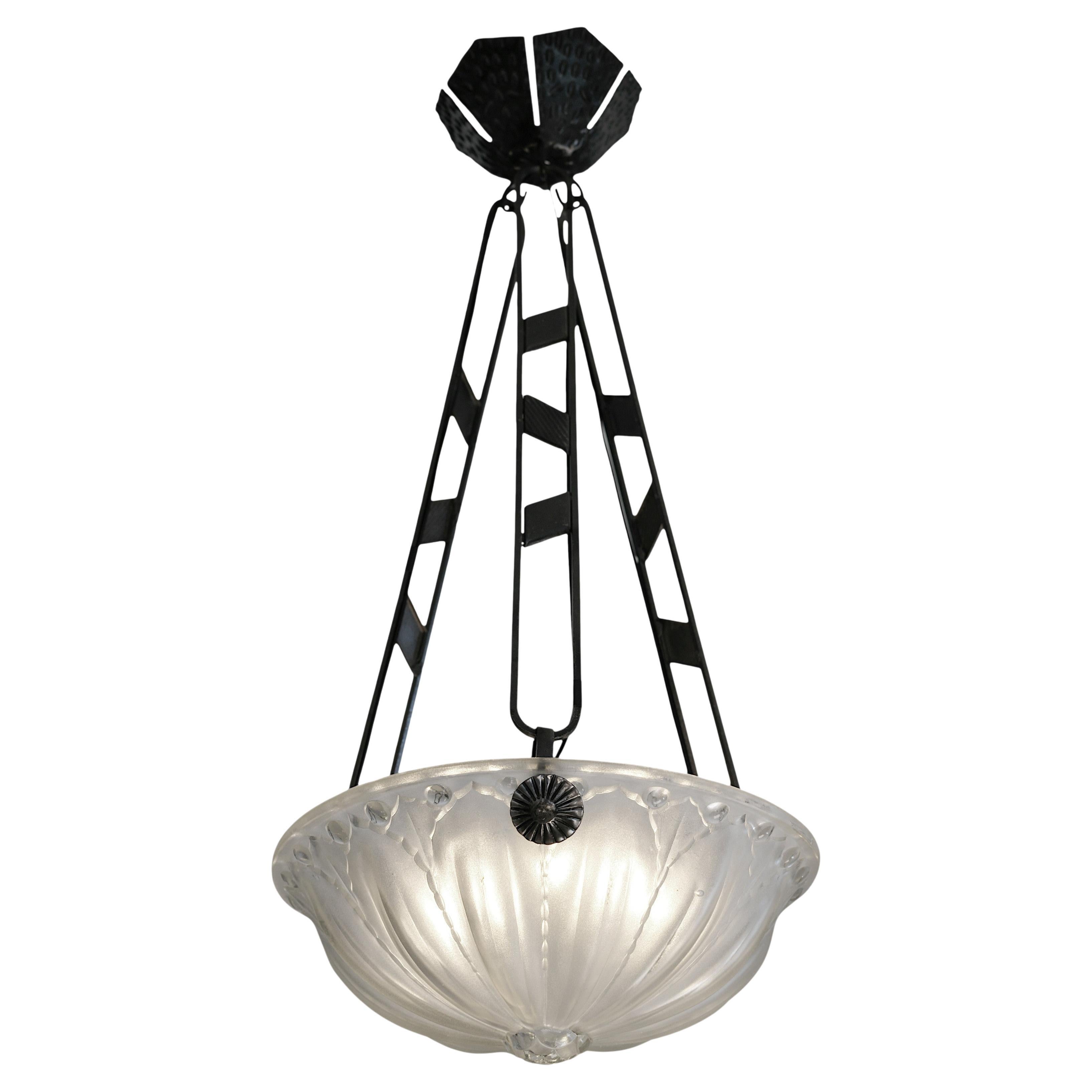 SONOVER French Art Deco Pendant Chandelier, 1920 For Sale