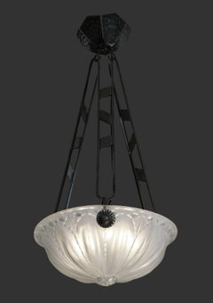 SONOVER French Art Deco Pendant Chandelier with Frosted Glass, 1920s