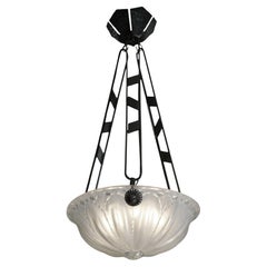 SONOVER French Art Deco Pendant Chandelier with Frosted Glass, 1920s SONOVER French Art Deco Pendant Chandelier with Frosted Glass, 1920s
