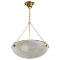 Sonover, Lámpara colgante, Cristal, Cuerda, Latón, Francia, Años 30 Sonover, Lámpara colgante, Cristal, Cuerda, Latón, Francia, Años 30