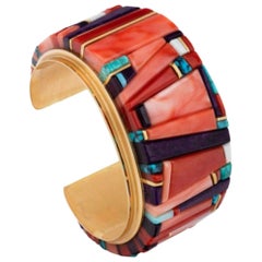 Sonwai Old Cuff Bangle with a Mosaic of Gemstone Plaques, circa 1991