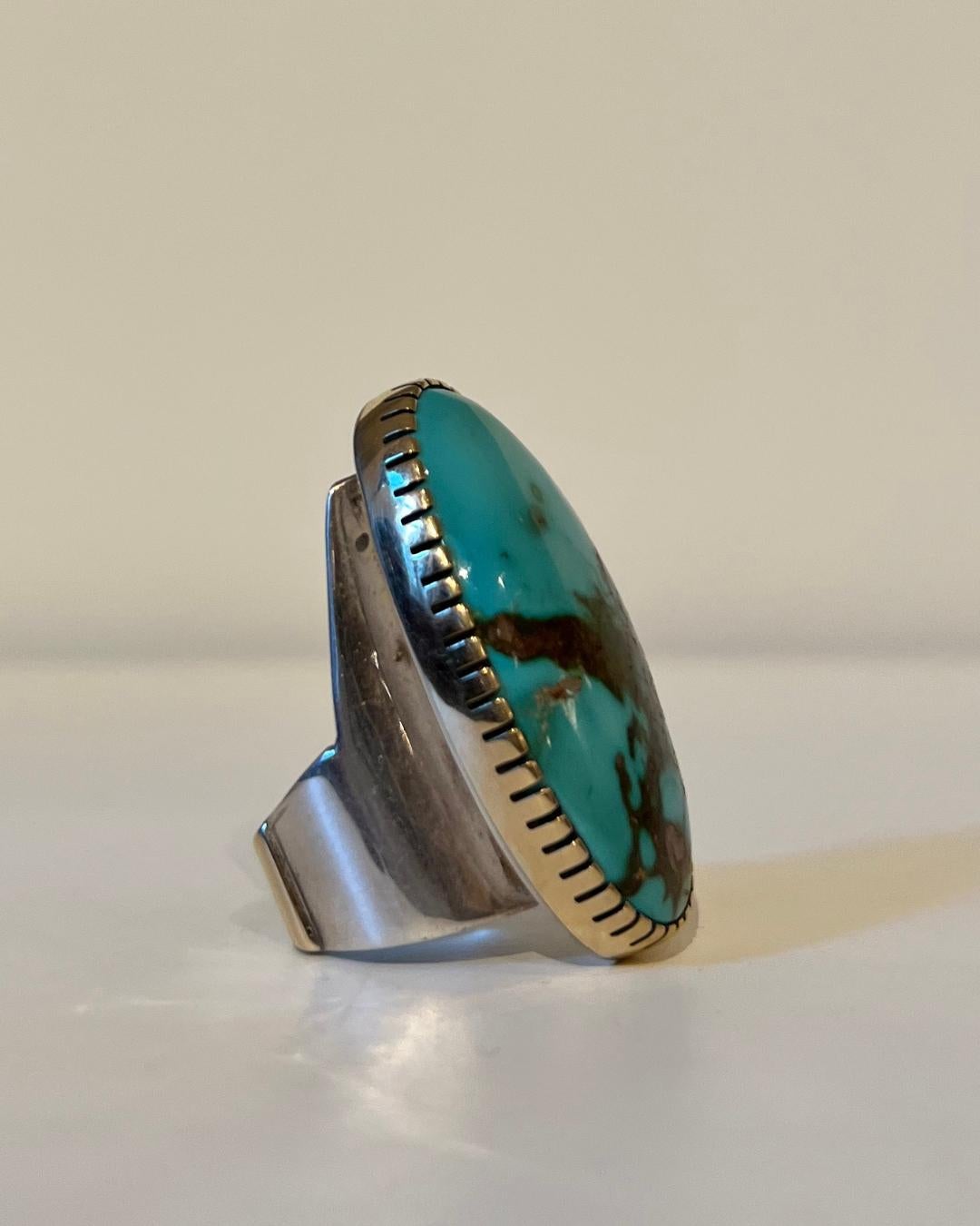 Cabochon Sonwai (Verma Nequetewa ) Royston Turquoise Silver and Gold Ring Circa 2018 For Sale