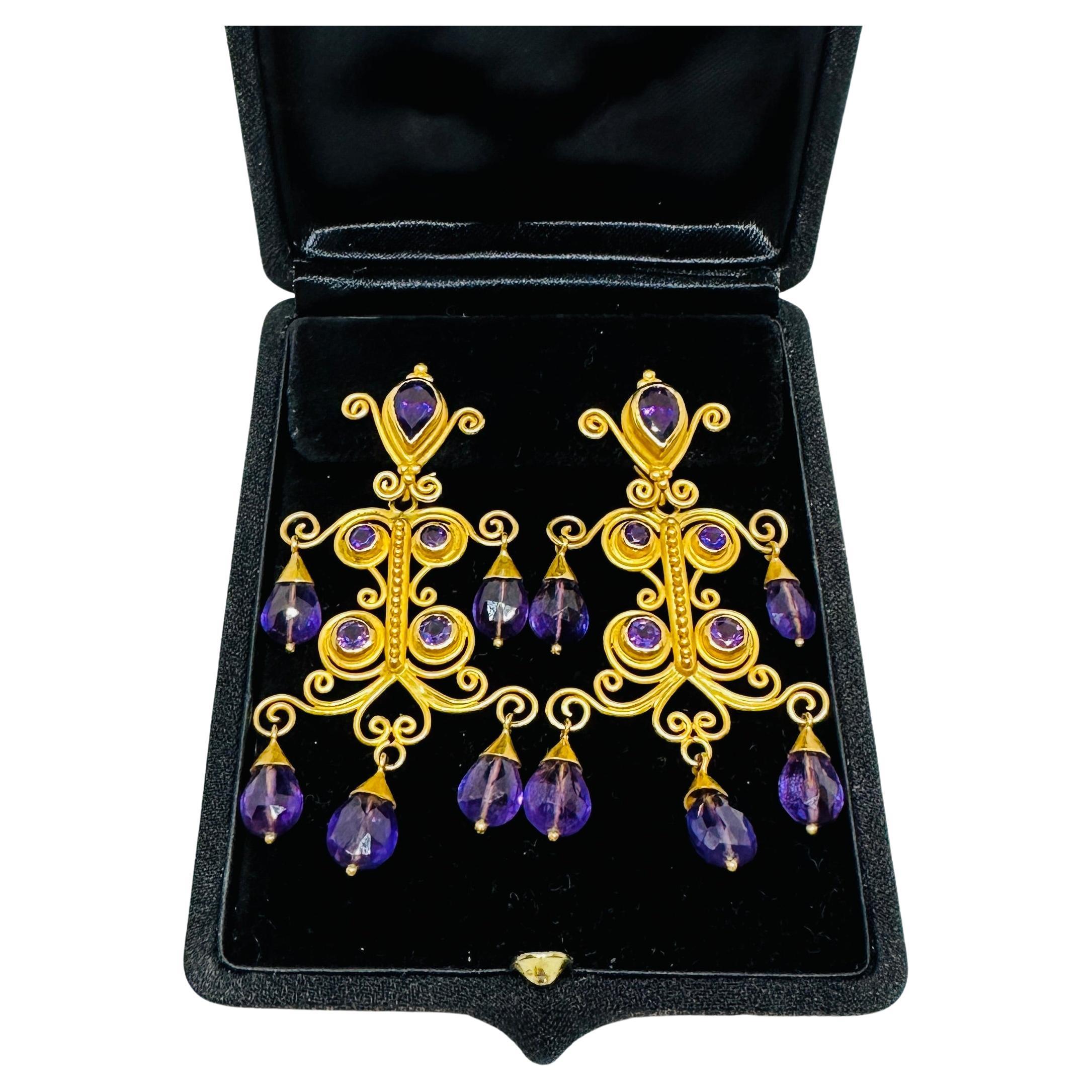 "Sonya" Earrings in High-Carat Gold and Amethysts by Carolyn Tyler For Sale