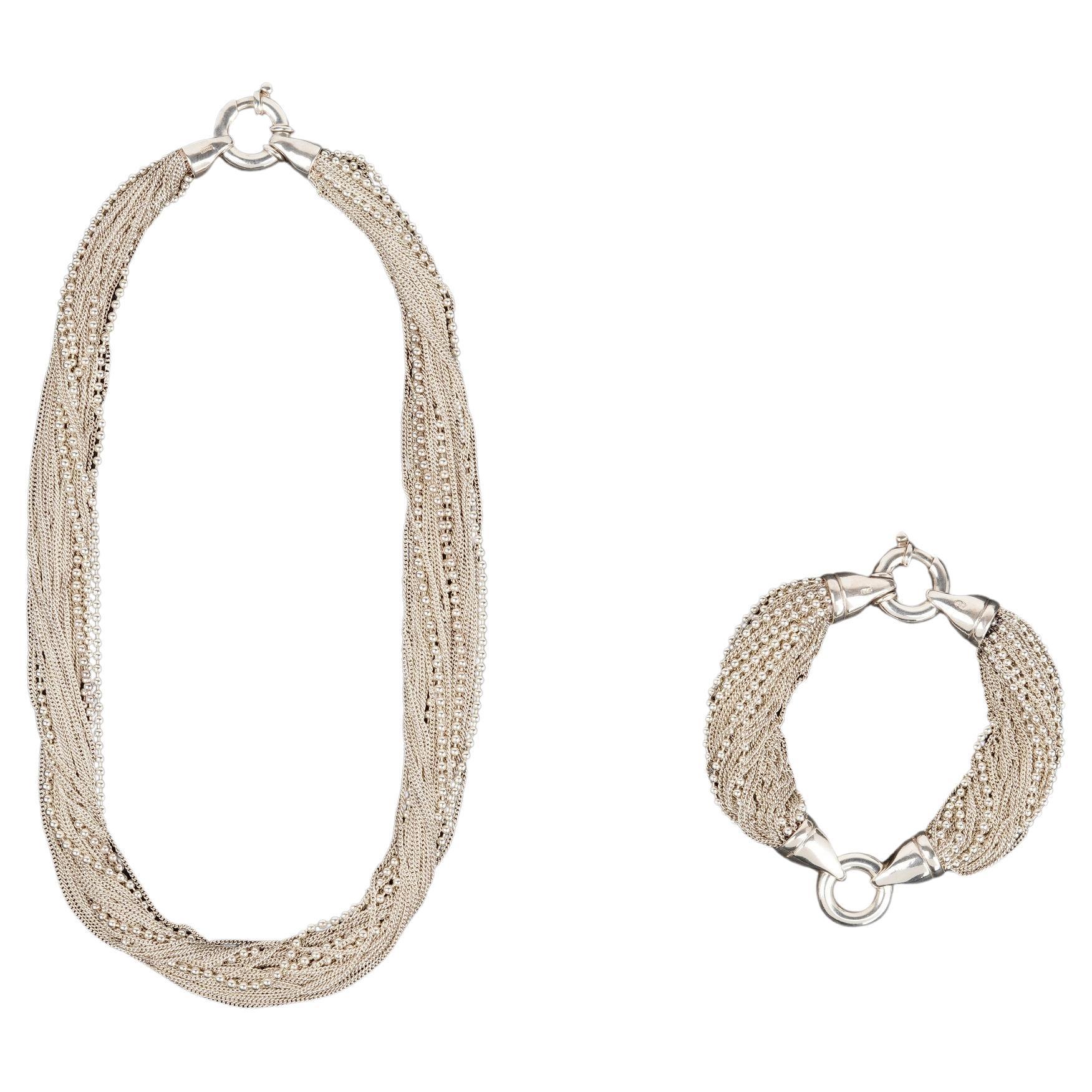 Sonya Ooten Weiße gedrehte mehrreihige Halskette und Armband, ein Set, Sonya Ooten im Angebot