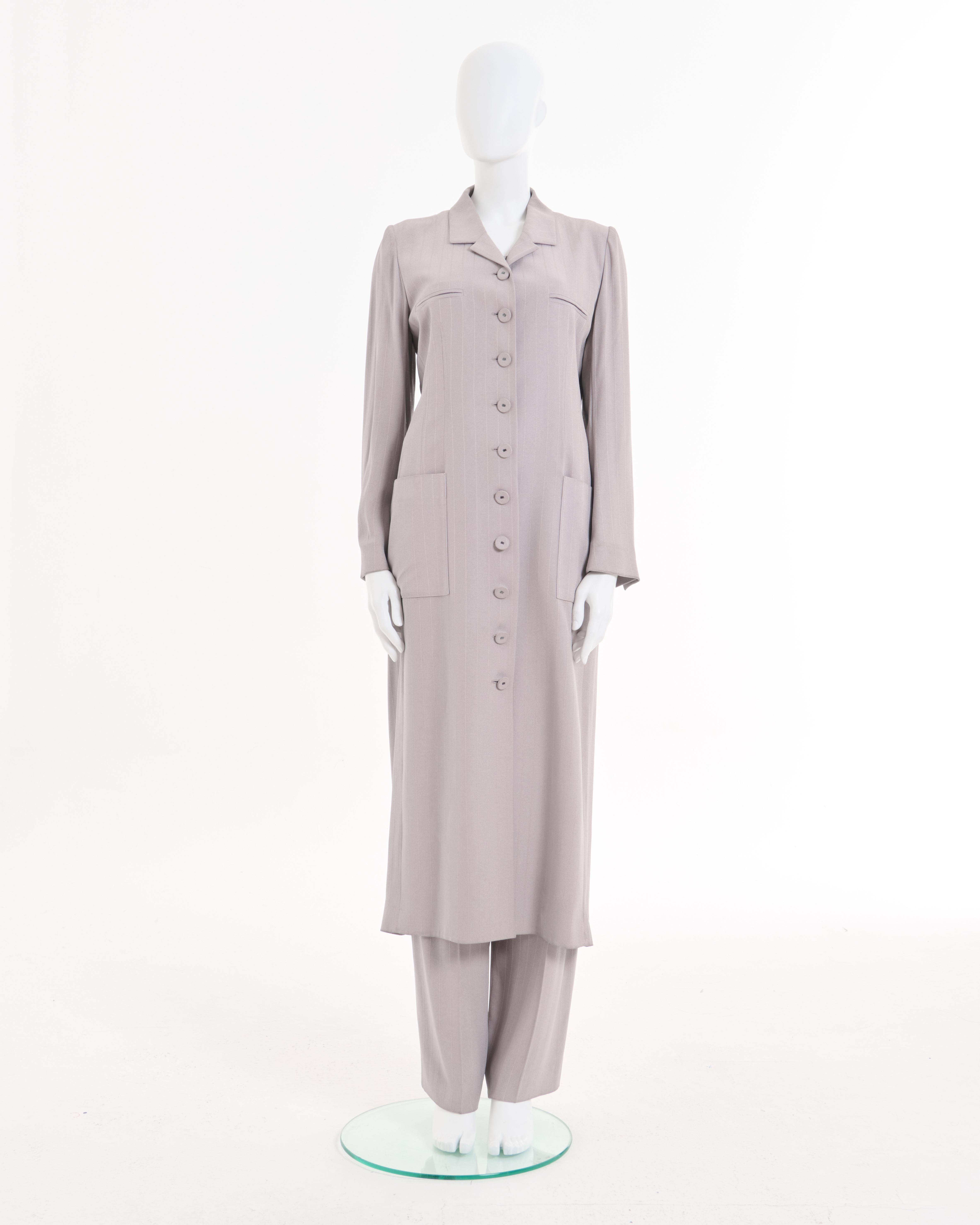 Sonya Rykiel Early 00's Grey Silk Set: Trench, Top and Pants In Excellent Condition For Sale In Milano, IT