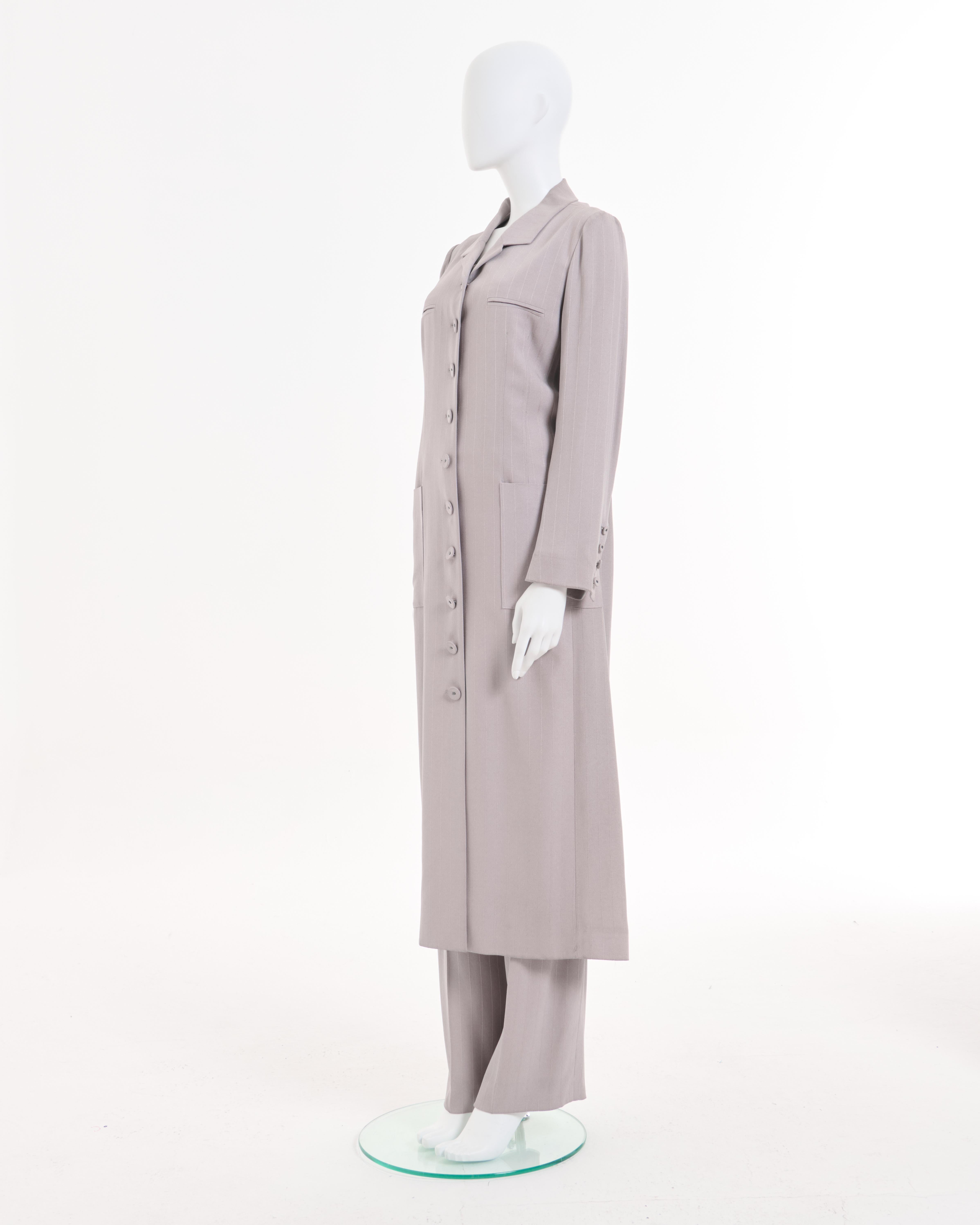 Women's Sonya Rykiel Early 00's Grey Silk Set: Trench, Top and Pants For Sale