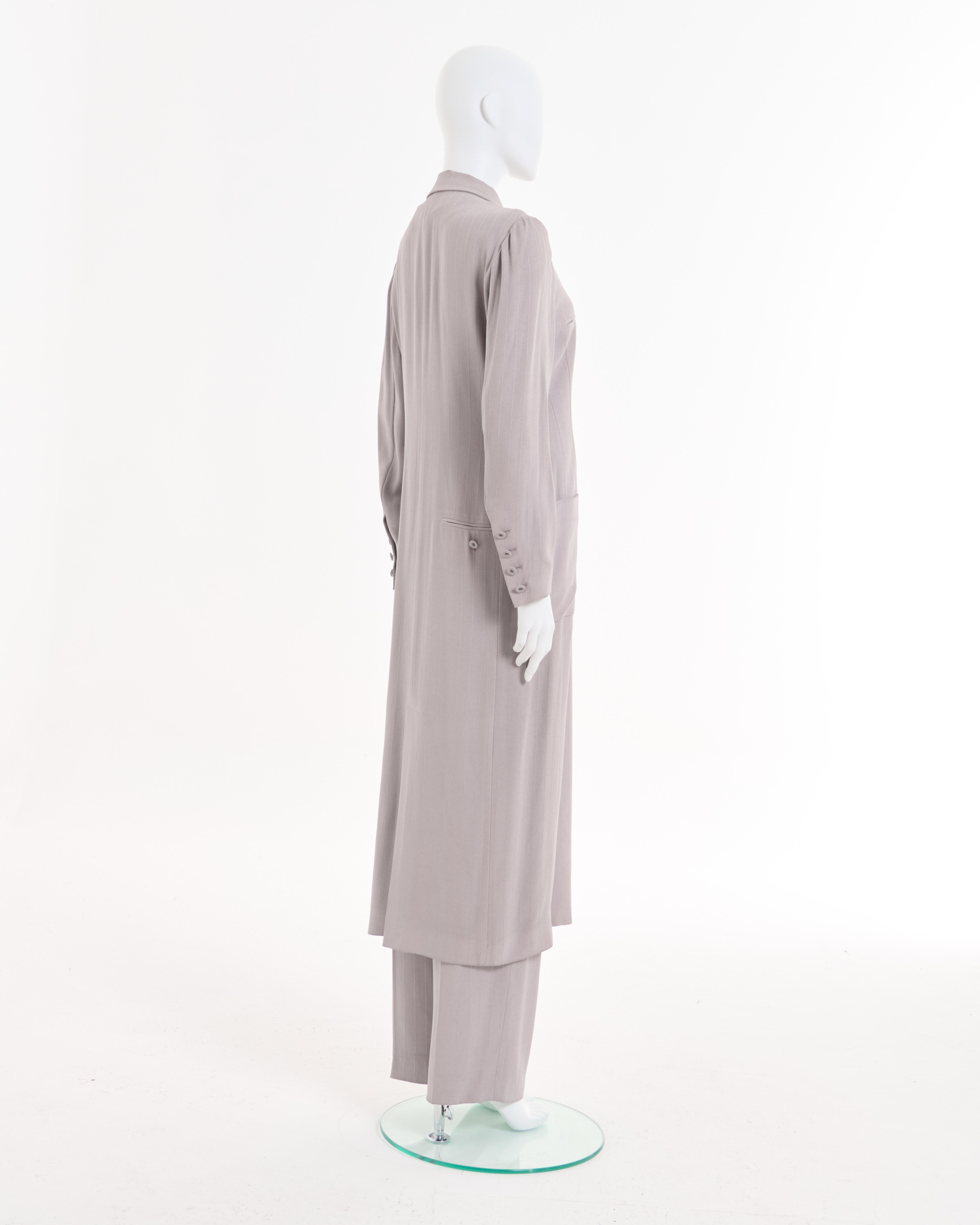 Sonya Rykiel Early 00's Grey Silk Set: Trench, Top and Pants For Sale 2