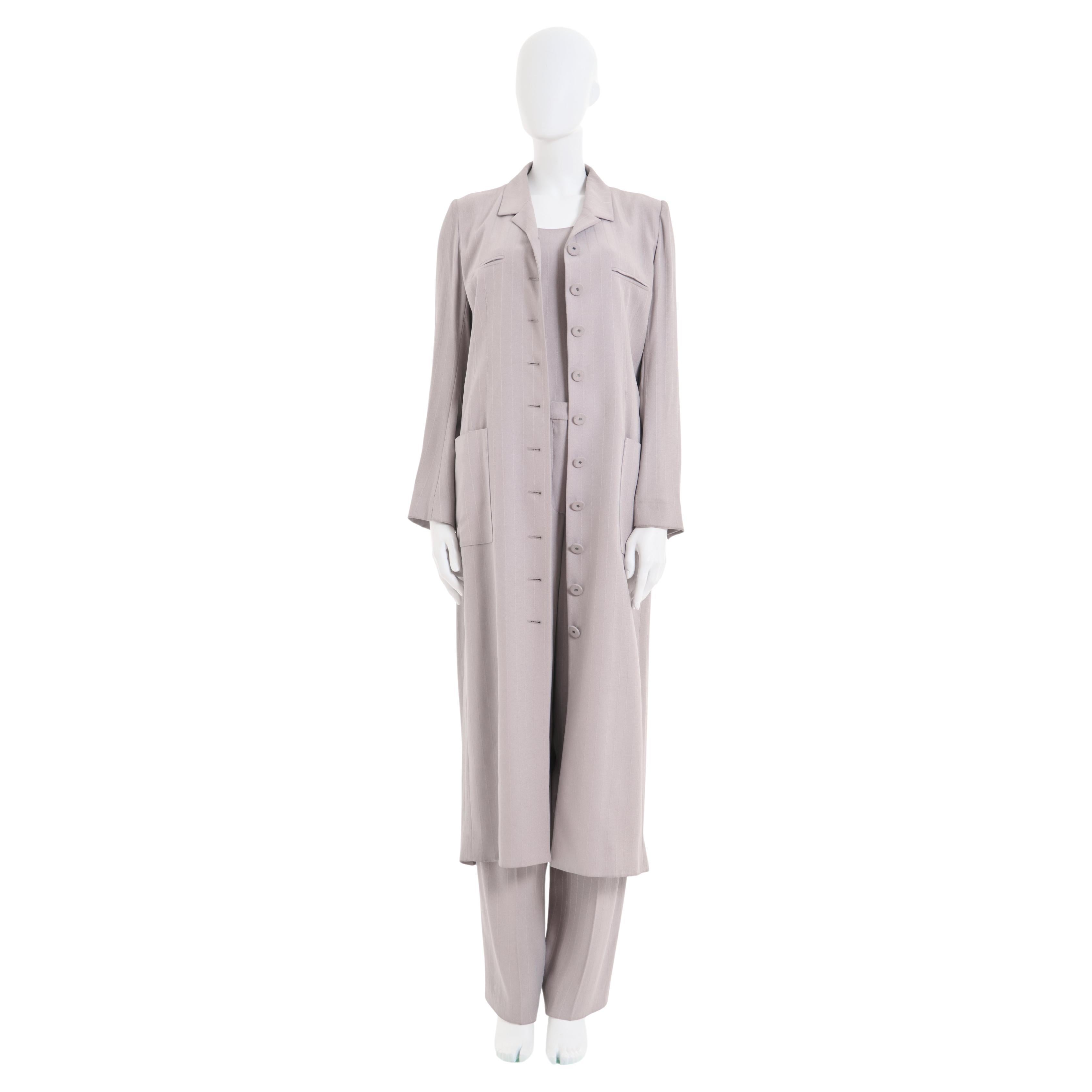 Sonya Rykiel Early 00's Grey Silk Set: Trench, Top and Pants For Sale