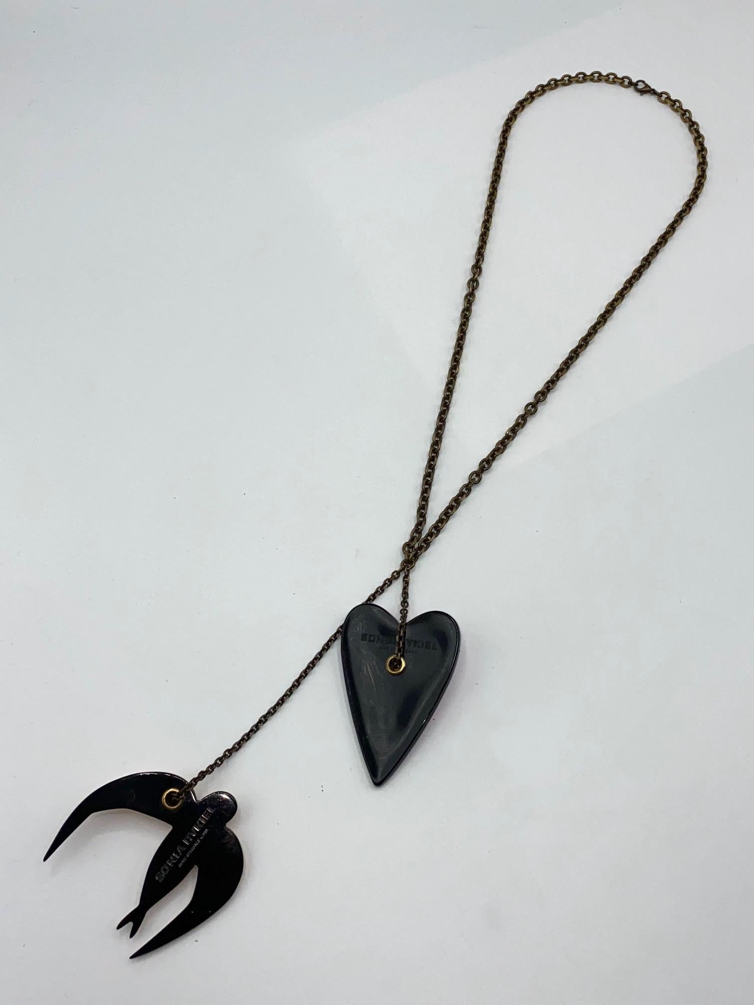 Sonya Rykiel Heart & Swallow Pendant Necklace, 1990s 5