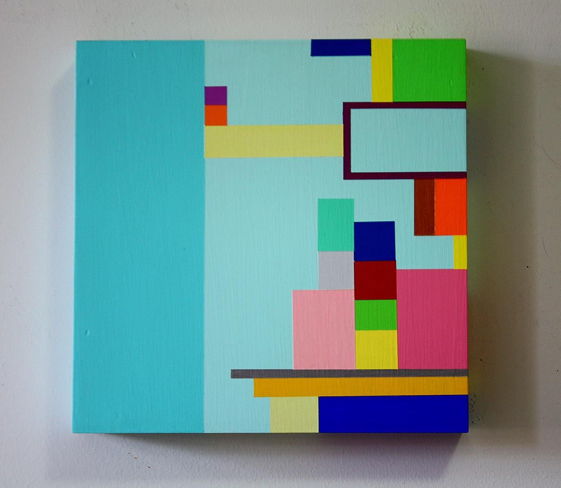 Soonae Tark Abstract Painting - Untitled 08-1, bright abstract geometric painting on wood panel