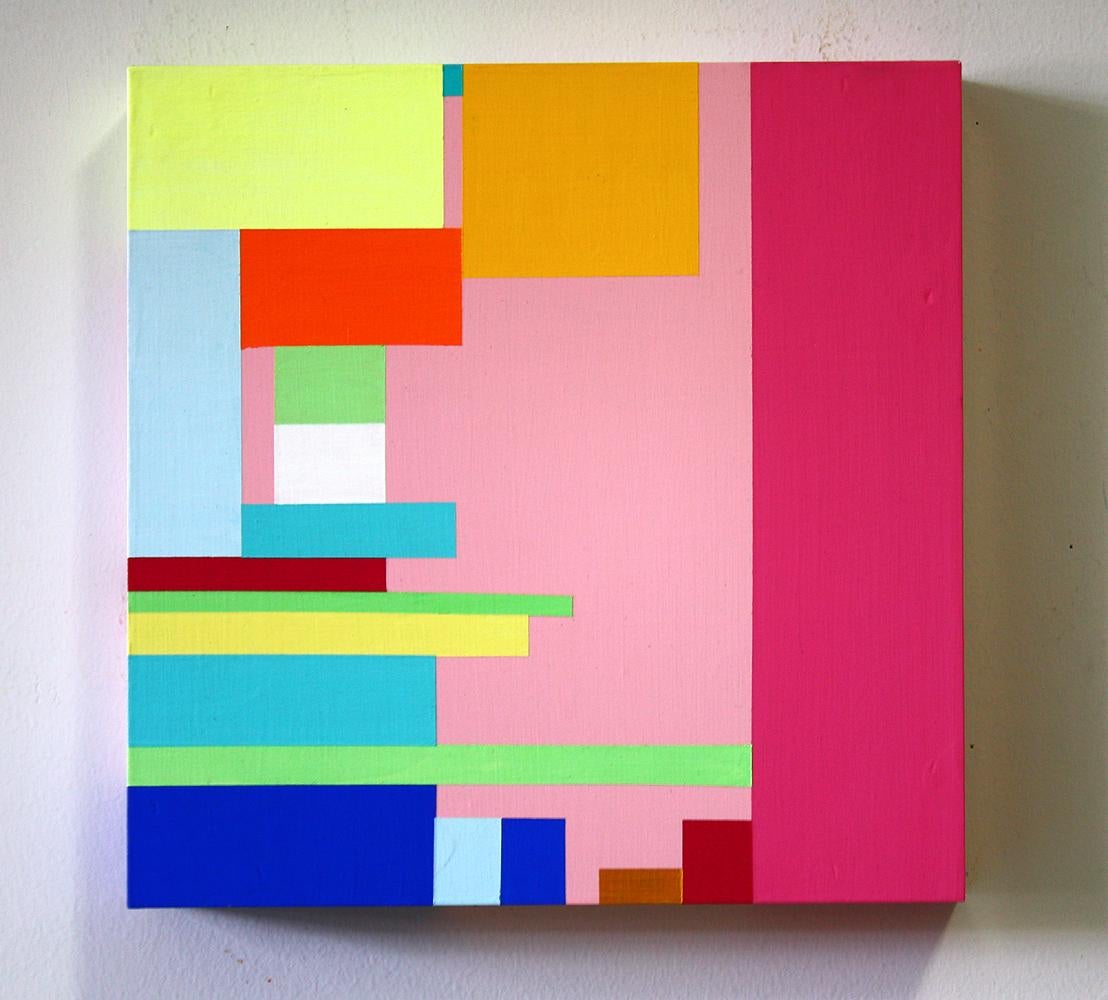 Soonae Tark Abstract Painting - Untitled 08-4, bright abstract geometric painting on wood panel