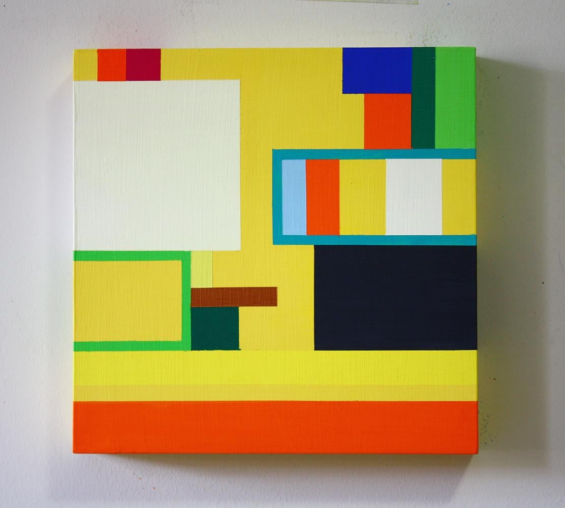 Soonae Tark Abstract Painting - Untitled 09-1, bright abstract geometric painting on wood panel