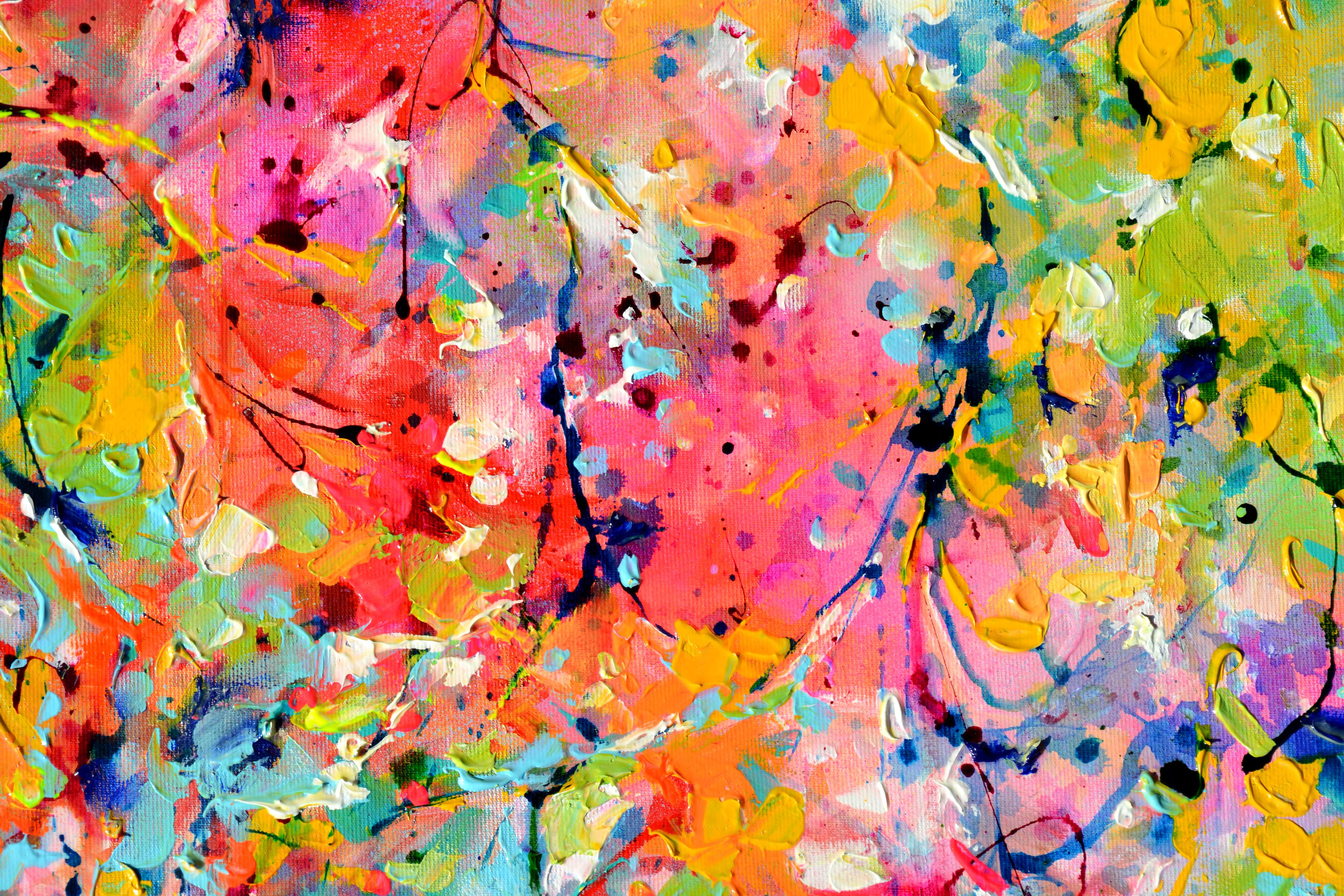 Abstract Autumn Garden - Beige Landscape Painting by Soos Roxana Gabriela