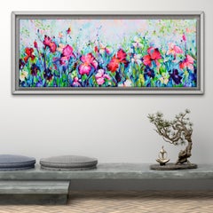 Giardino colorato di iris - Grande dipinto floreale impressionista - Firmato
