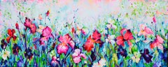 Giardino colorato di iris - Grande dipinto floreale impressionista - Firmato