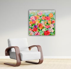 Colorful Rose Field Painting, Impressionist Acrylic on Canvas, 2010+