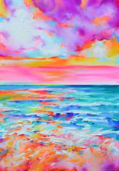 Marées temporelles colorées - Grande peinture abstraite colorée et rêveuse