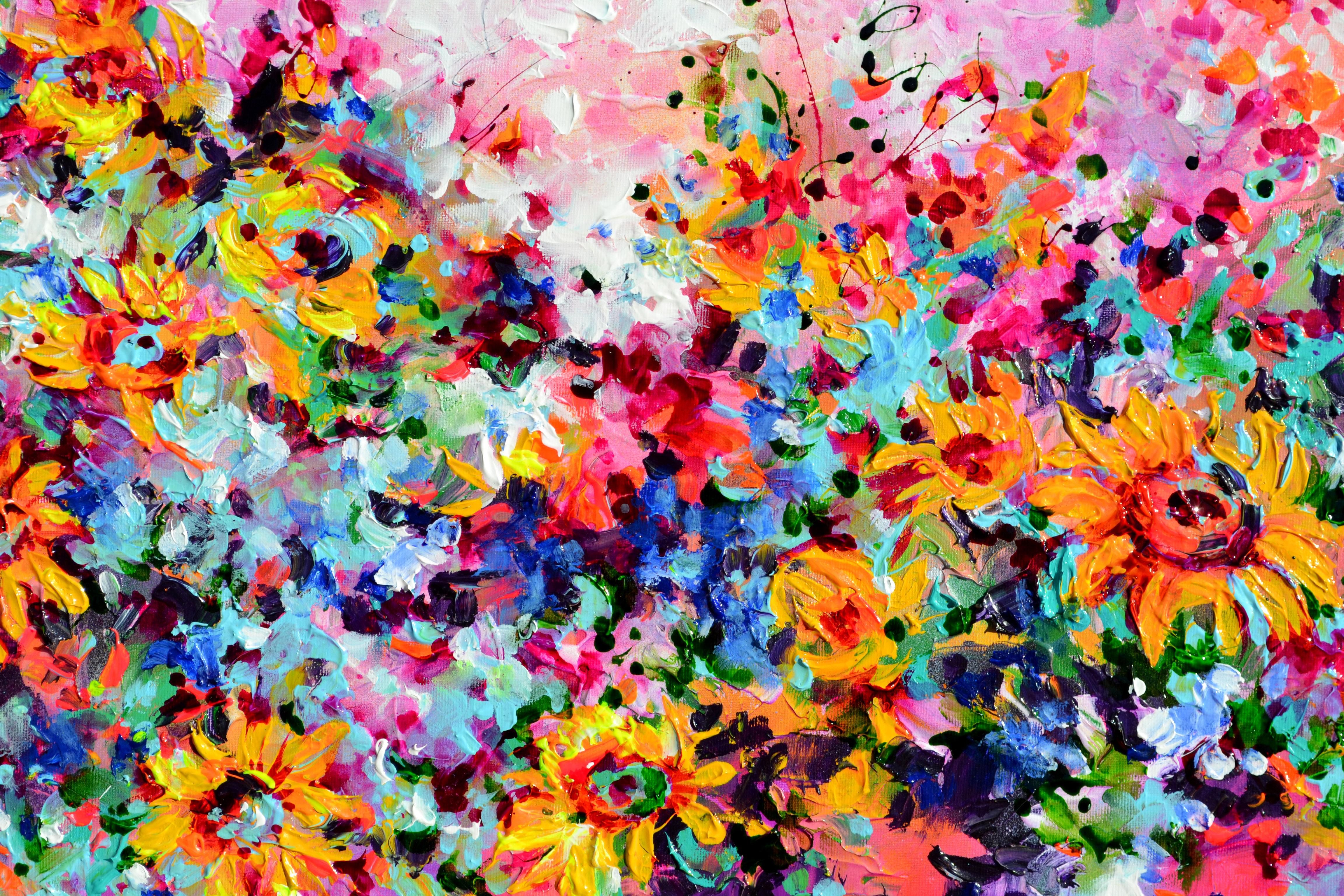 Cottage Wild Sunflowers (Tournesols sauvages) - Impressionnisme Painting par Soos Roxana Gabriela