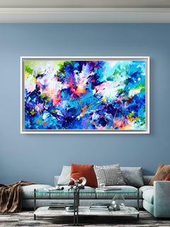 Flashbacks de ensueño - Flotando, Cuadro abstracto grande, Azul, Firmado
