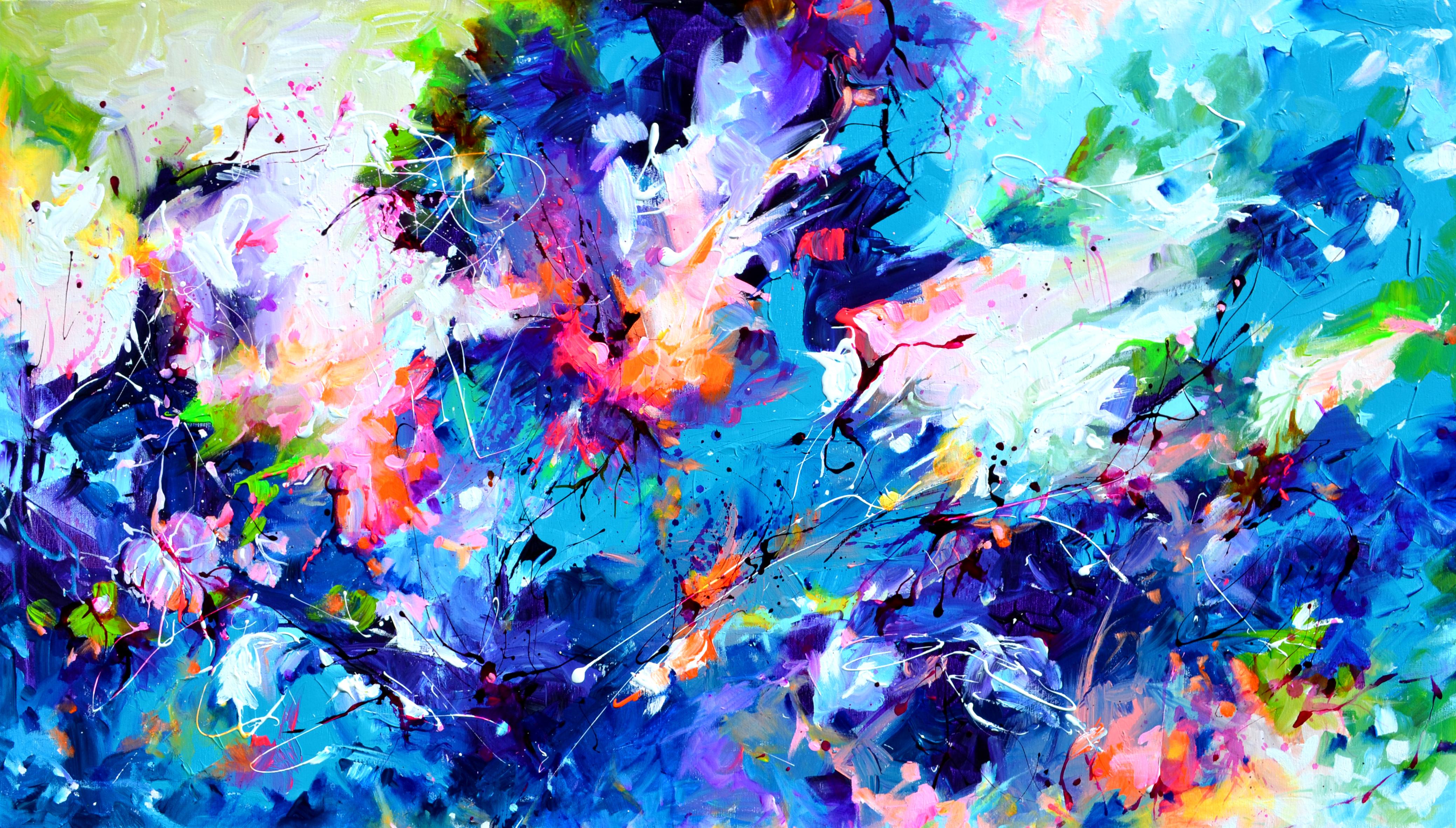 Abstract Painting de Soos Roxana Gabriela - Flashbacks de ensueño - Flotando, Cuadro abstracto grande, Azul, Firmado