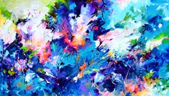 Flashbacks de ensueño - Flotando, Cuadro abstracto grande, Azul, Firmado