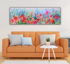 Scuola Europea Toscana Campi di papaveri - Campo di papaveri rossi e fiori selvatici Firmato