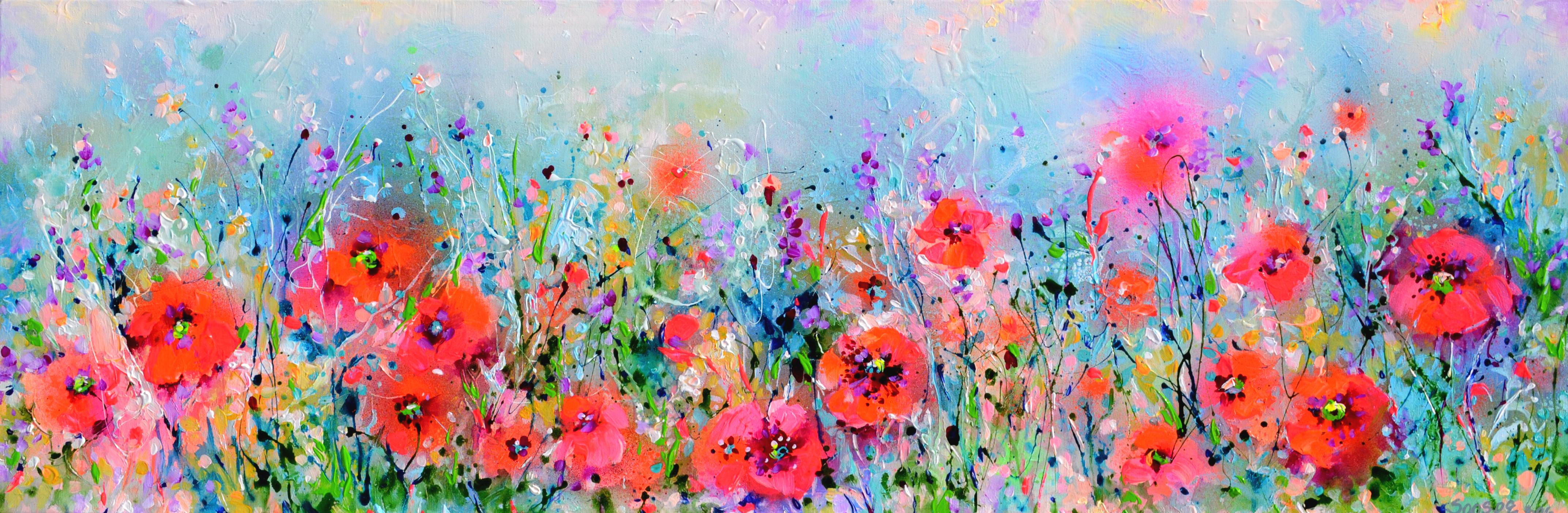 European School Tuscany Poppy Fields - Red Poppies and Wild Flowers Field Signed