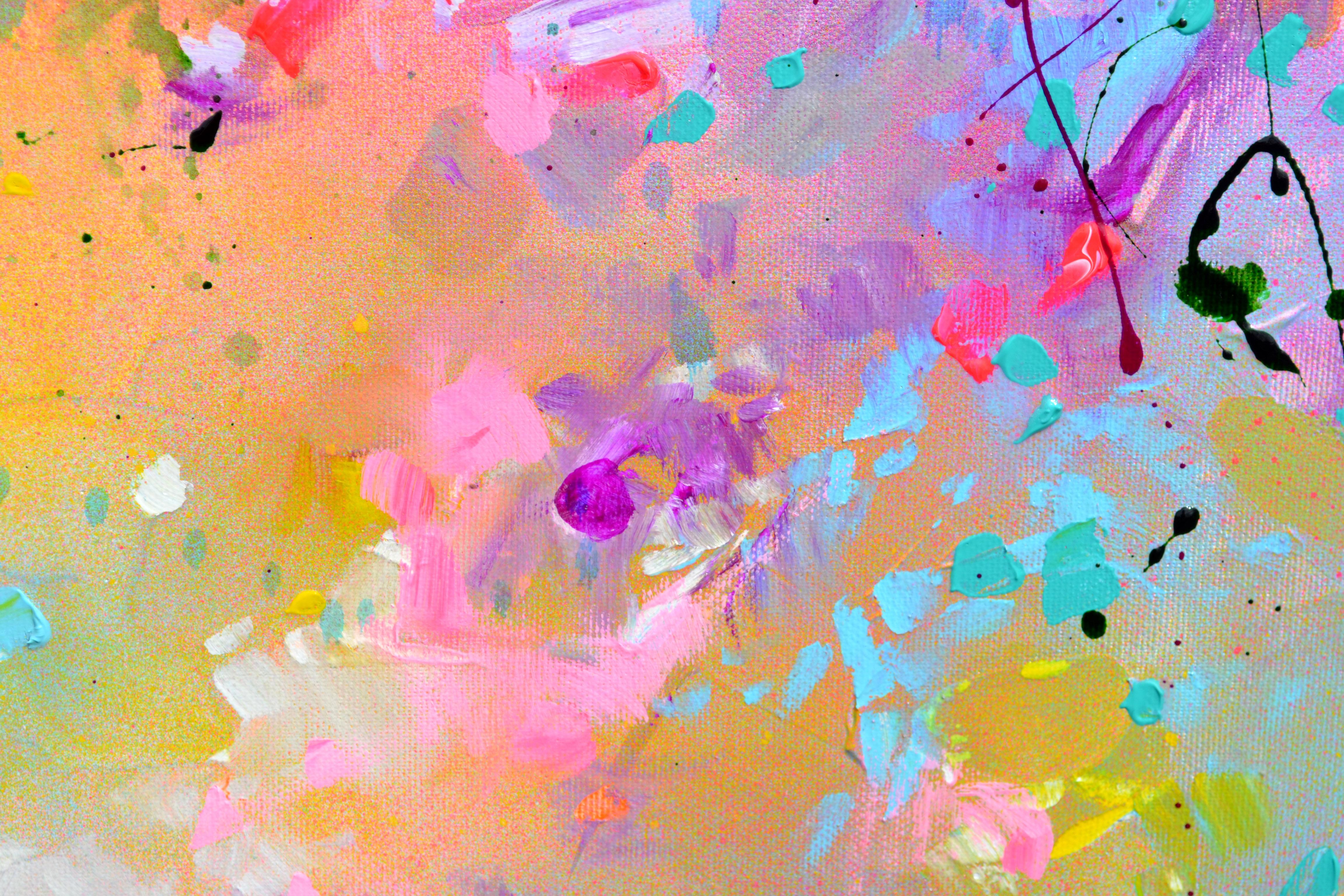 Fresco umore 108  - Grande quadro astratto rosa e blu pastello in vendita 7