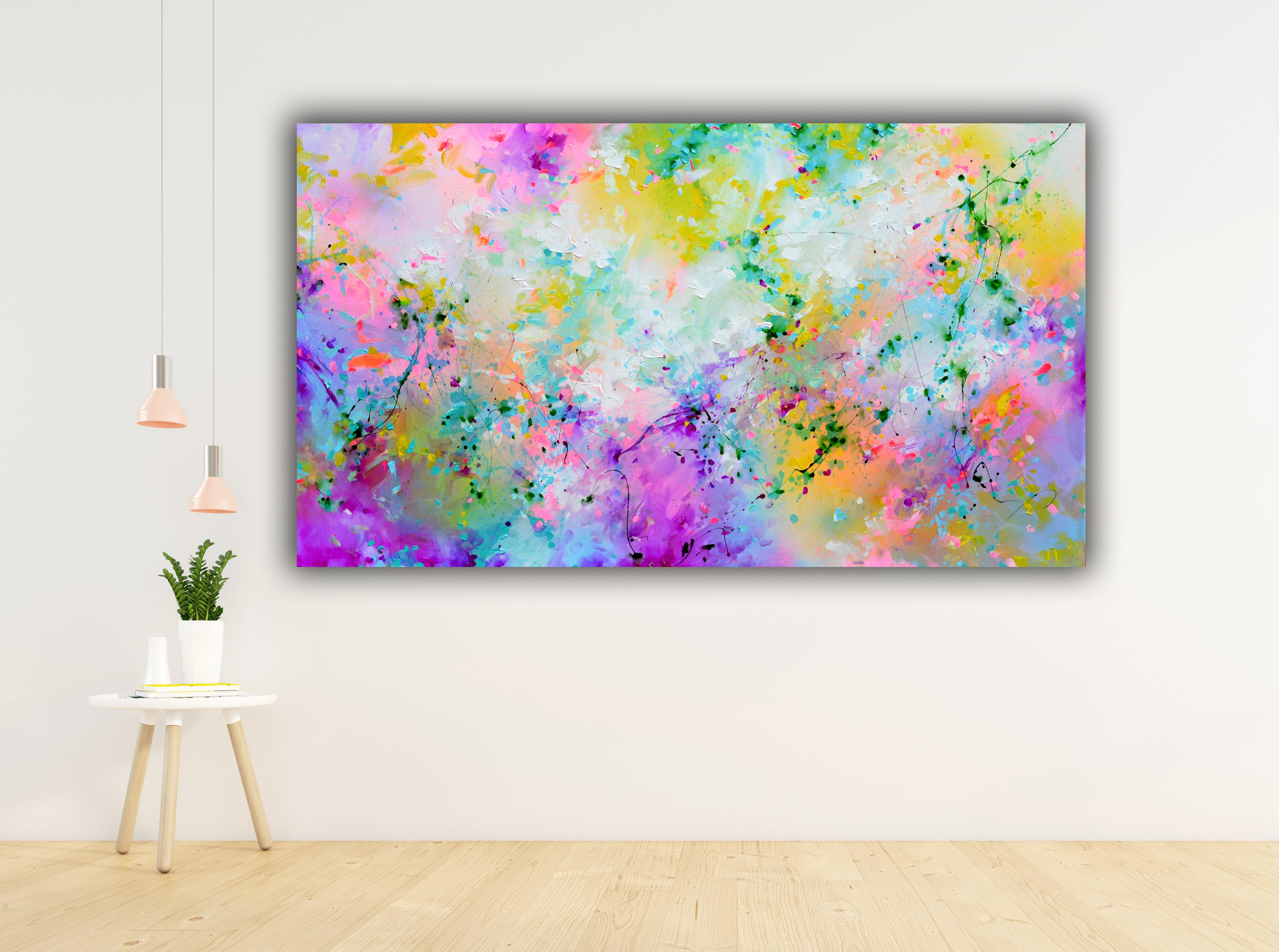 Fresco umore 108  - Grande quadro astratto rosa e blu pastello - Painting di Soos Roxana Gabriela