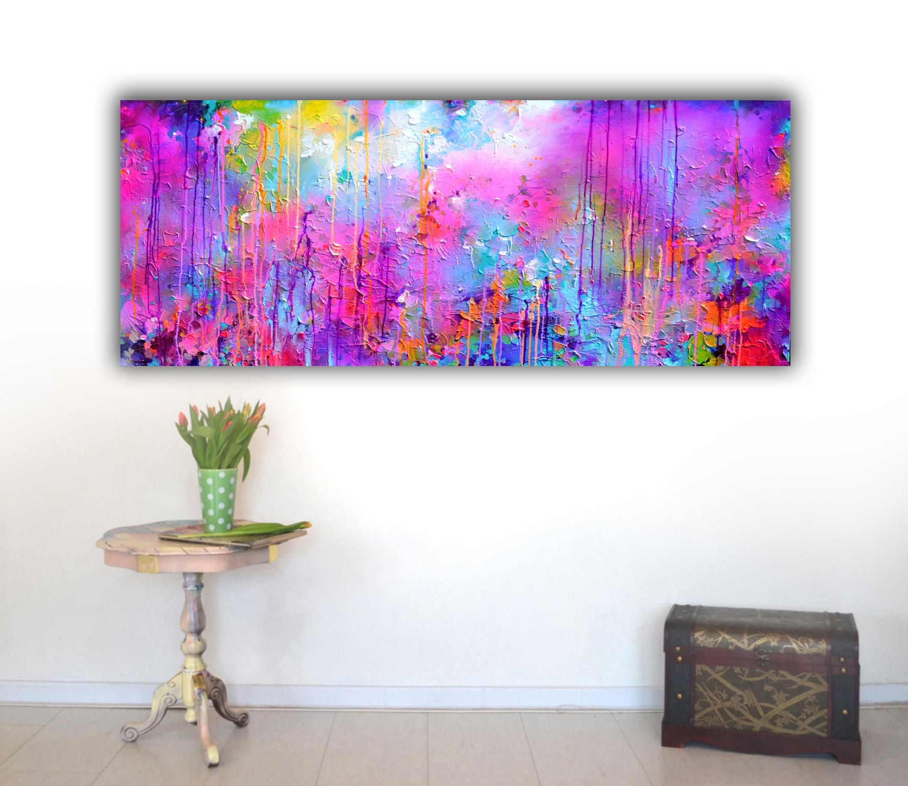 Süße Moods 109  - Großes abstraktes Gemälde in Rosa und Pastellblau – Painting von Soos Roxana Gabriela