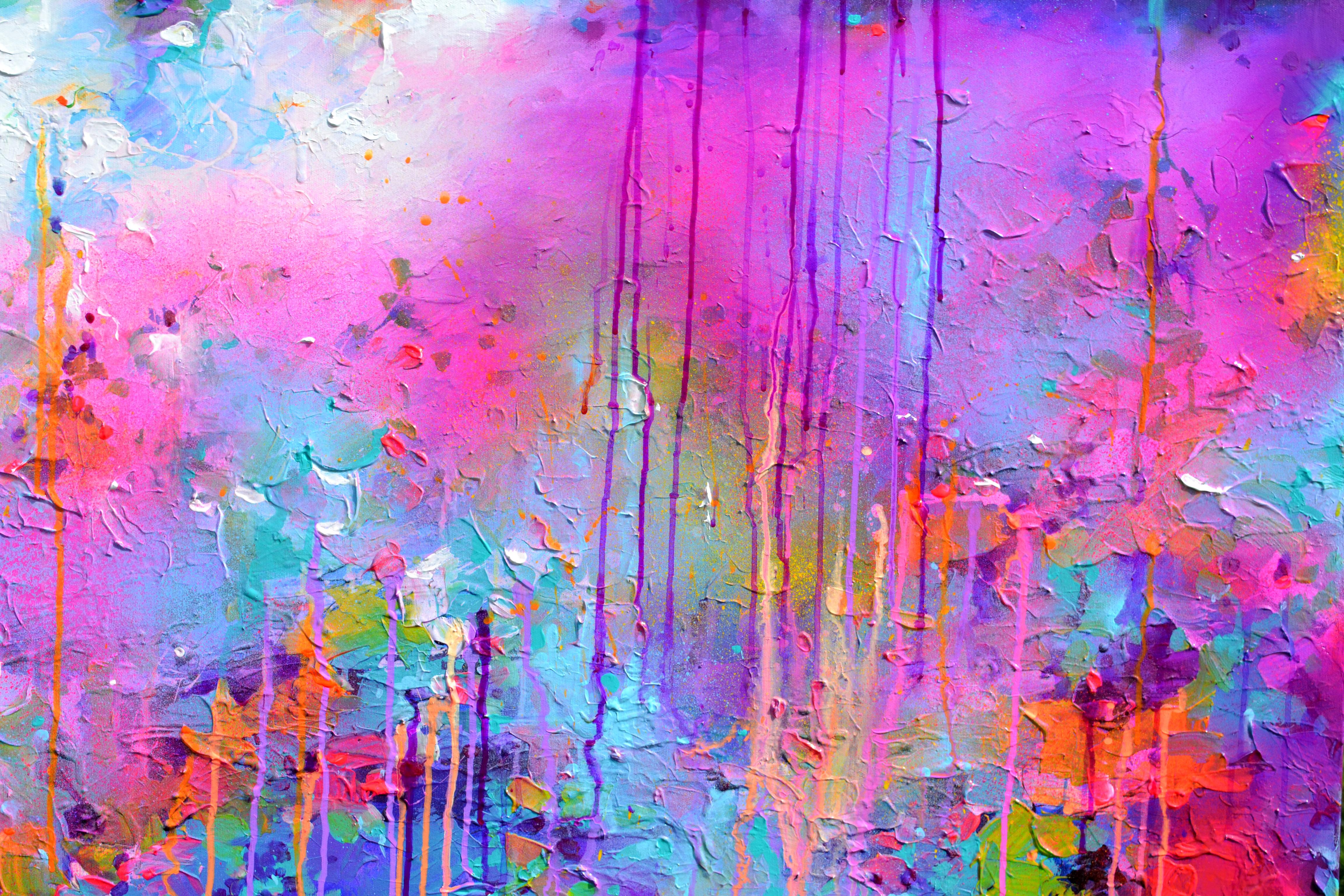 Süße Moods 109  - Großes abstraktes Gemälde in Rosa und Pastellblau (Abstrakt), Painting, von Soos Roxana Gabriela