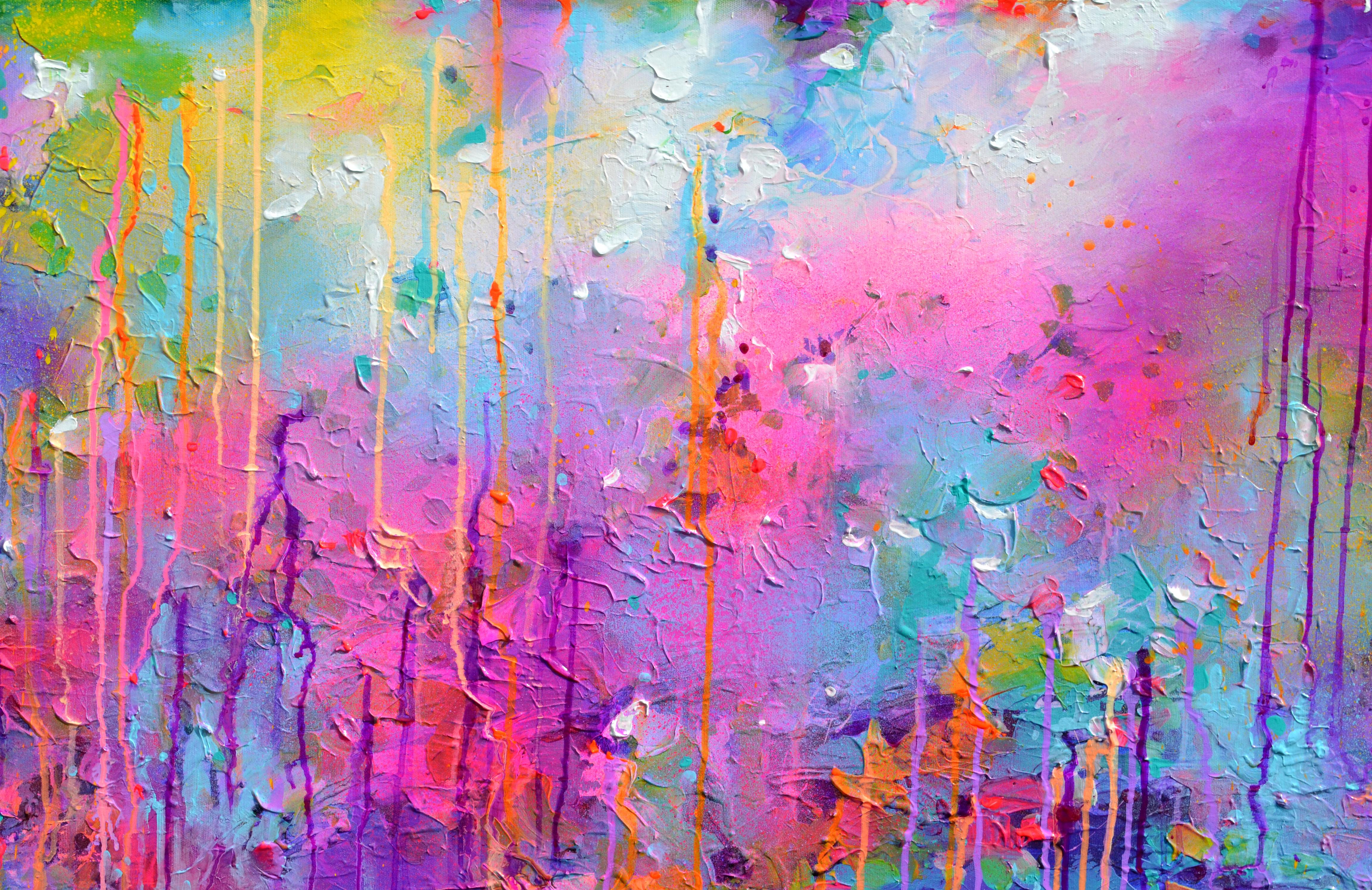 Süße Moods 109  - Großes abstraktes Gemälde in Rosa und Pastellblau (Violett), Abstract Painting, von Soos Roxana Gabriela