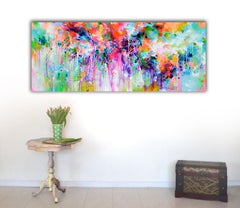 Fresh Moods 110  - Large Abstract Pink and Pastel Blue Painting
