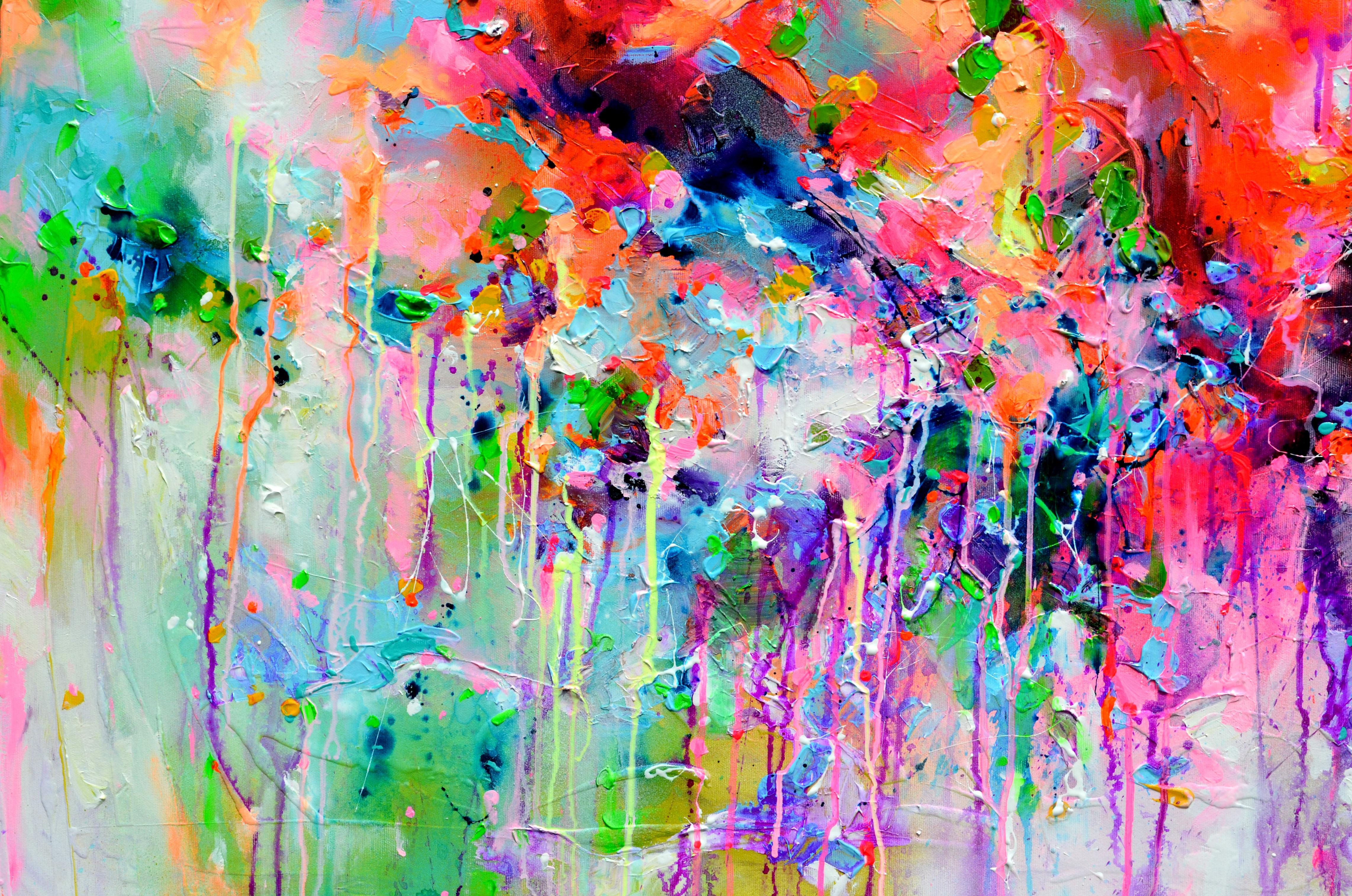 Fresh Moods 110  - Large Abstract Pink and Pastel Blue Painting For Sale 1