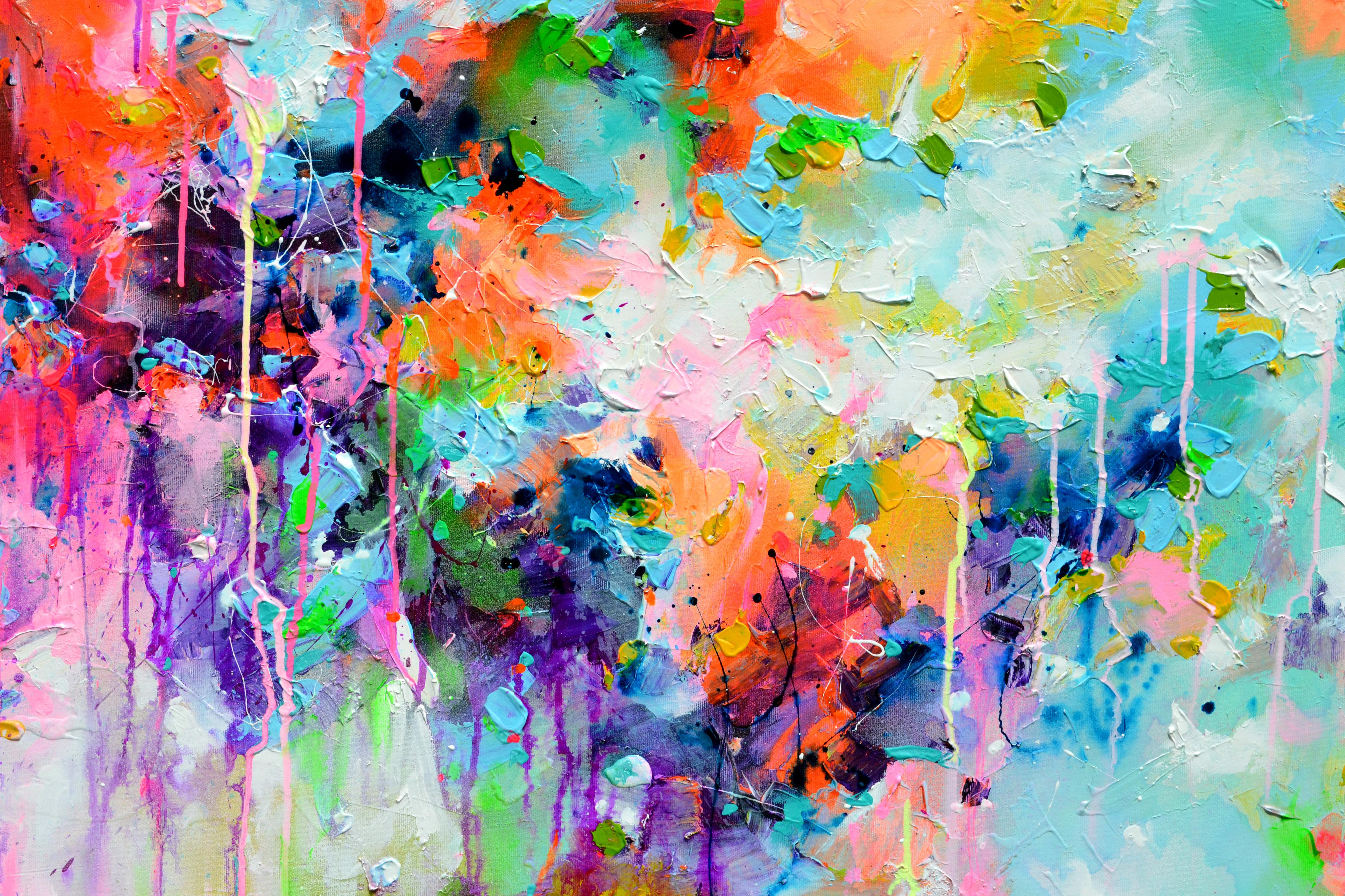 Fresh Moods 110  - Large Abstract Pink and Pastel Blue Painting For Sale 2