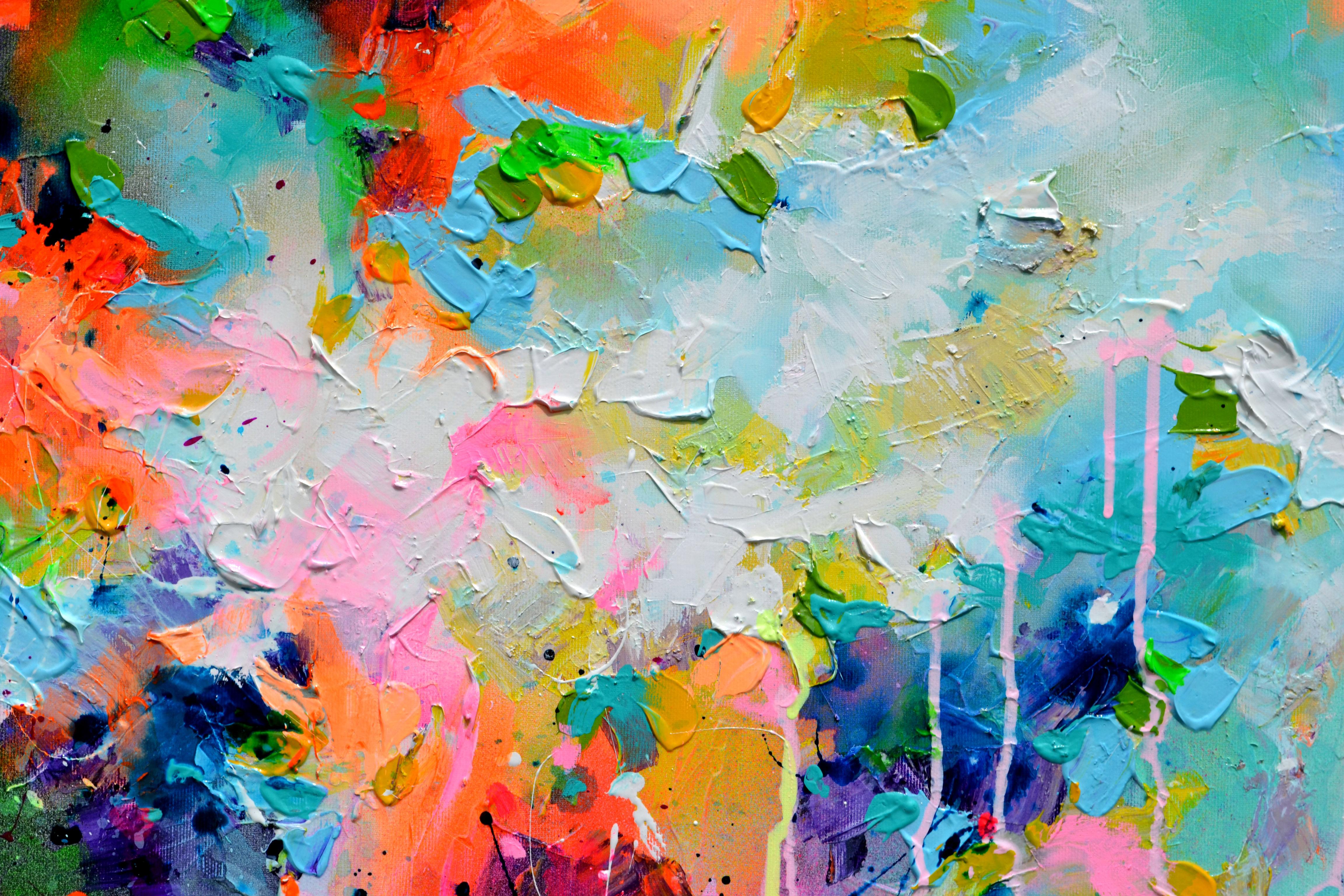 Fresh Moods 110  - Large Abstract Pink and Pastel Blue Painting For Sale 3