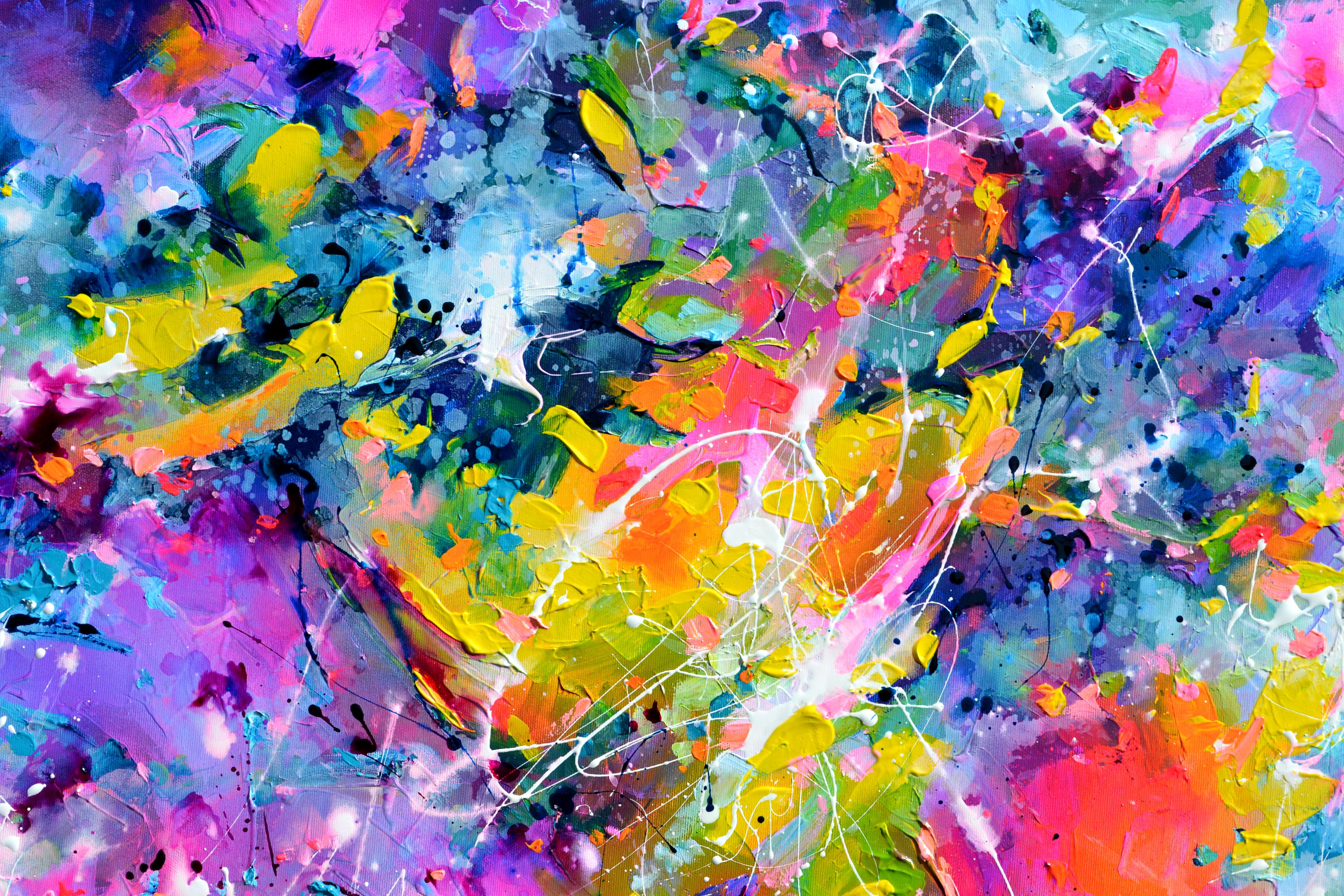 Süße Moods 111  - Großes abstraktes Gemälde in Rosa und Pastellblau (Abstrakt), Painting, von Soos Roxana Gabriela