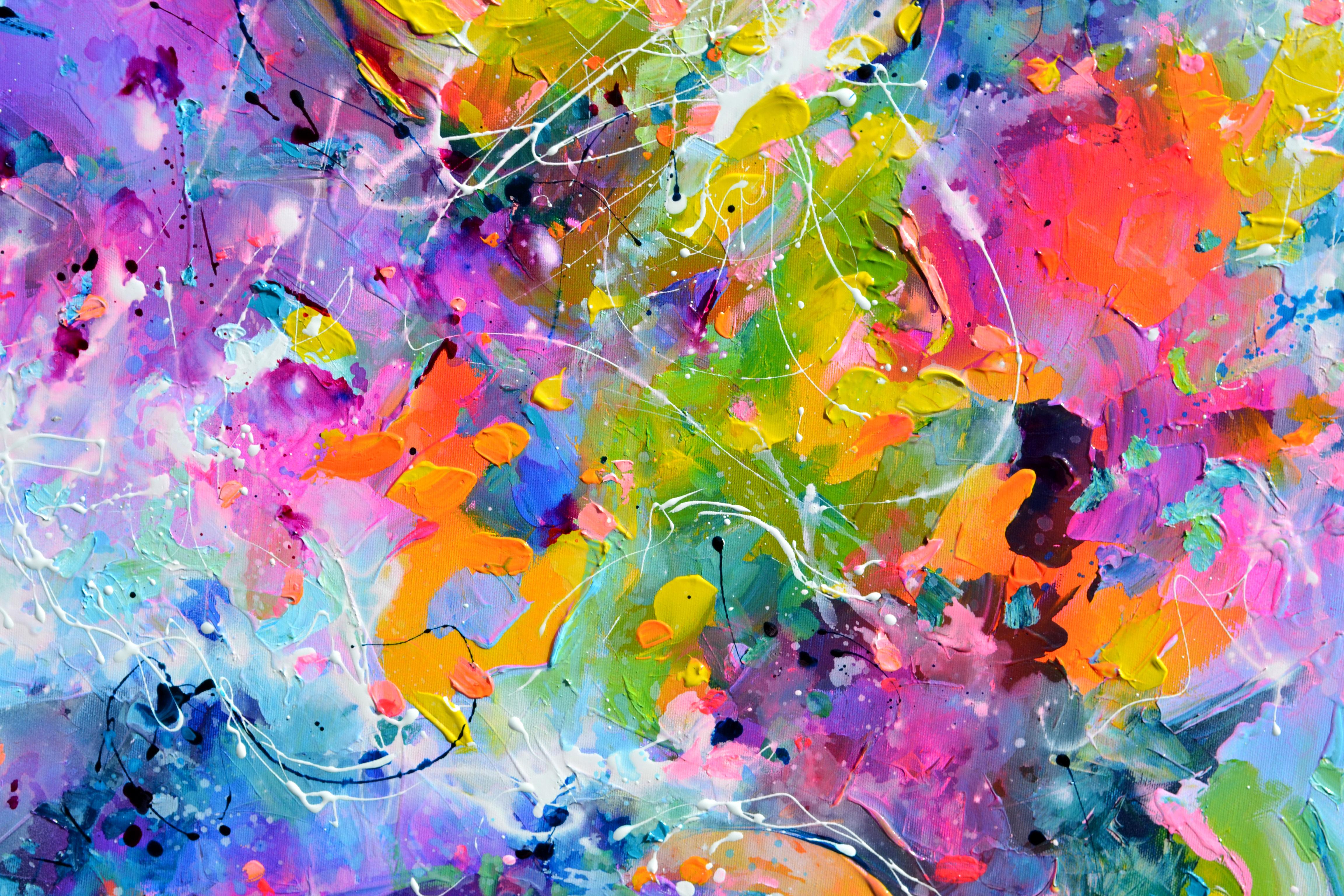 Süße Moods 111  - Großes abstraktes Gemälde in Rosa und Pastellblau (Grau), Abstract Painting, von Soos Roxana Gabriela