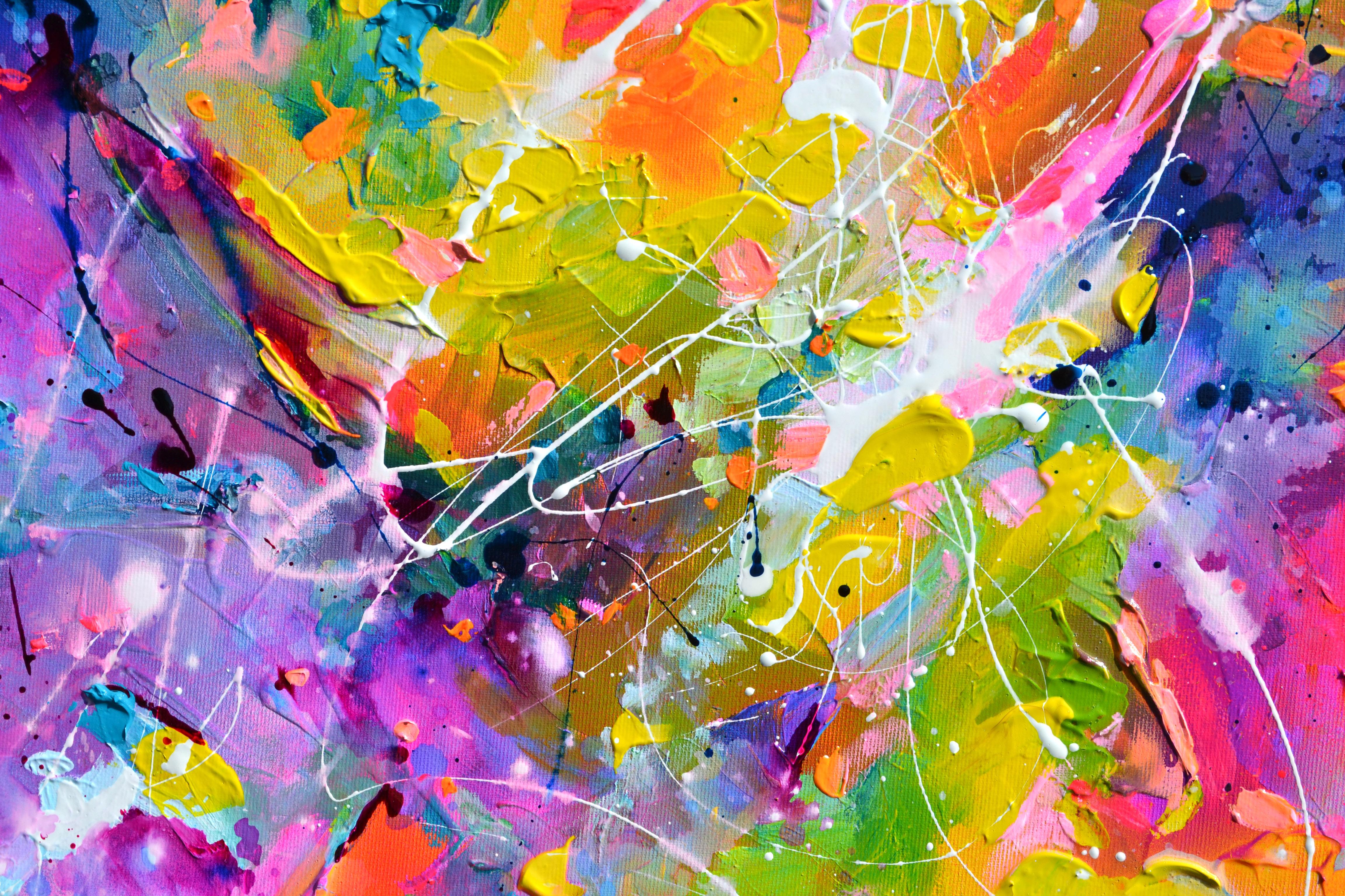 Fertig zum Aufhängen mit bemalten Kanten

Ein wunderschönes, großes, modernes, abstraktes Gemälde, 100% handgefertigt, hergestellt mit professionellen lackierten Acrylfarben und Amsterdamer Acrylsprays auf gespannter, schwerer