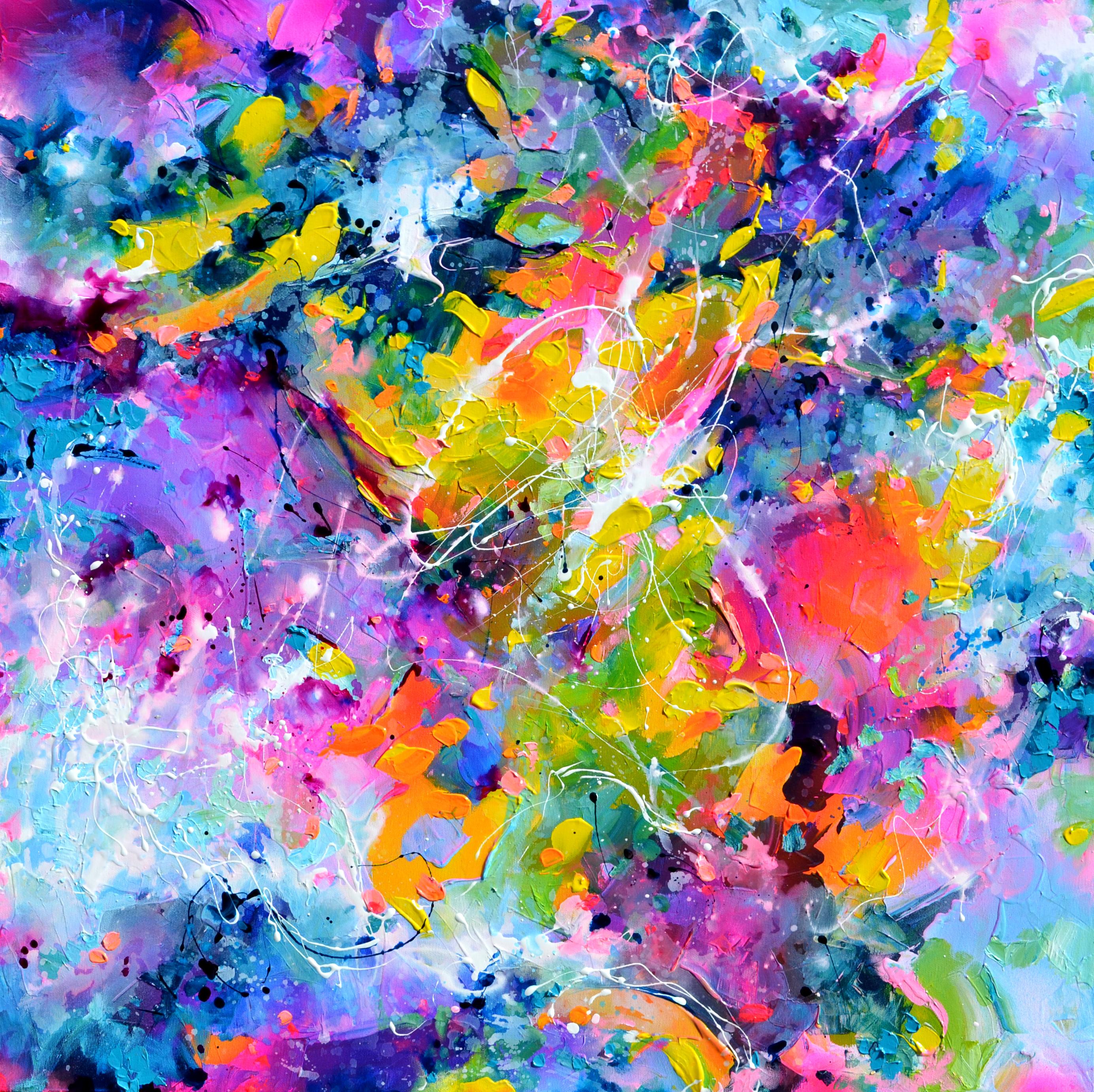 Soos Roxana Gabriela Abstract Painting – Süße Moods 111  - Großes abstraktes Gemälde in Rosa und Pastellblau