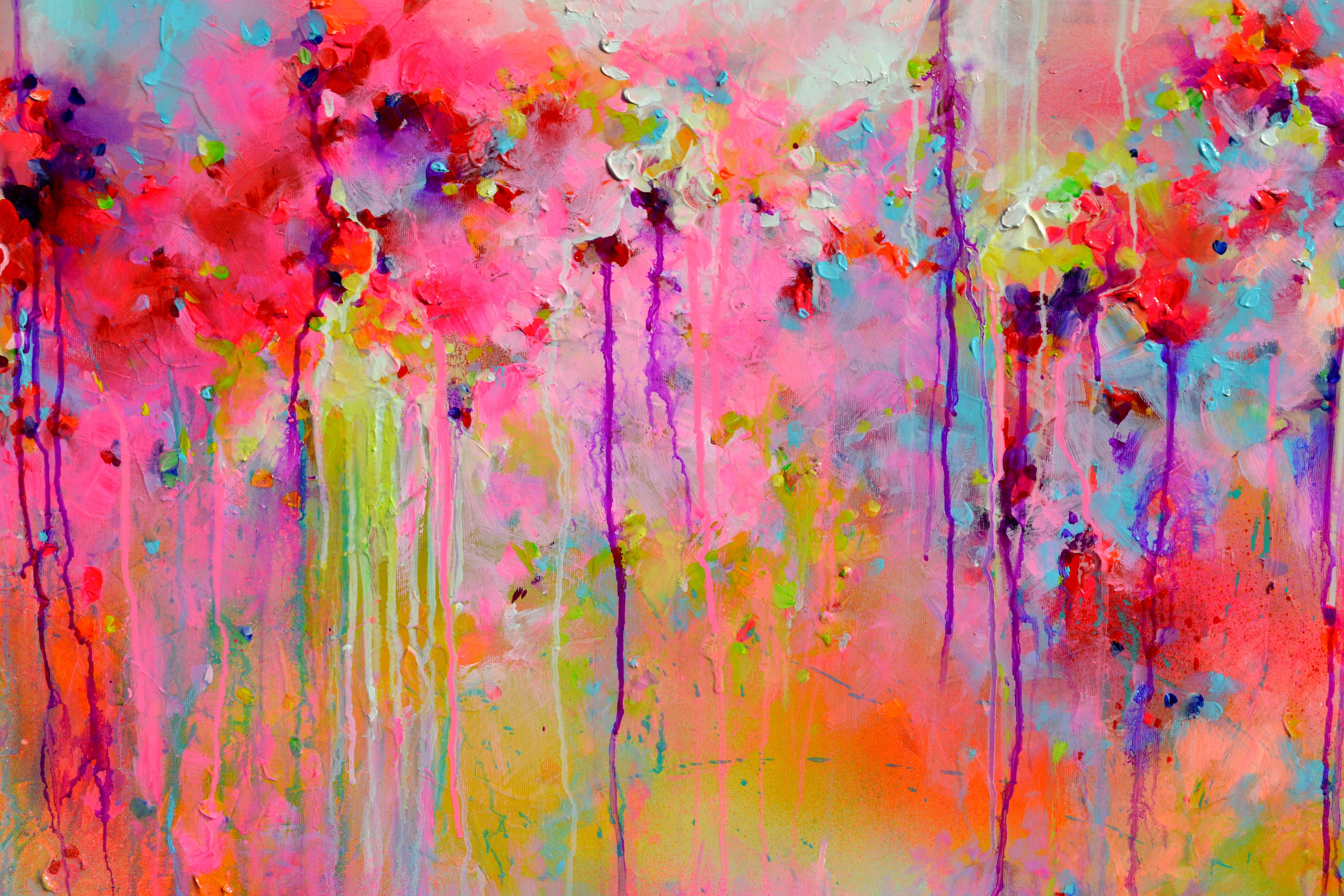 Süße Moods 115  - Großes abstraktes Gemälde in Rosa und Pastellblau (Abstrakt), Painting, von Soos Roxana Gabriela