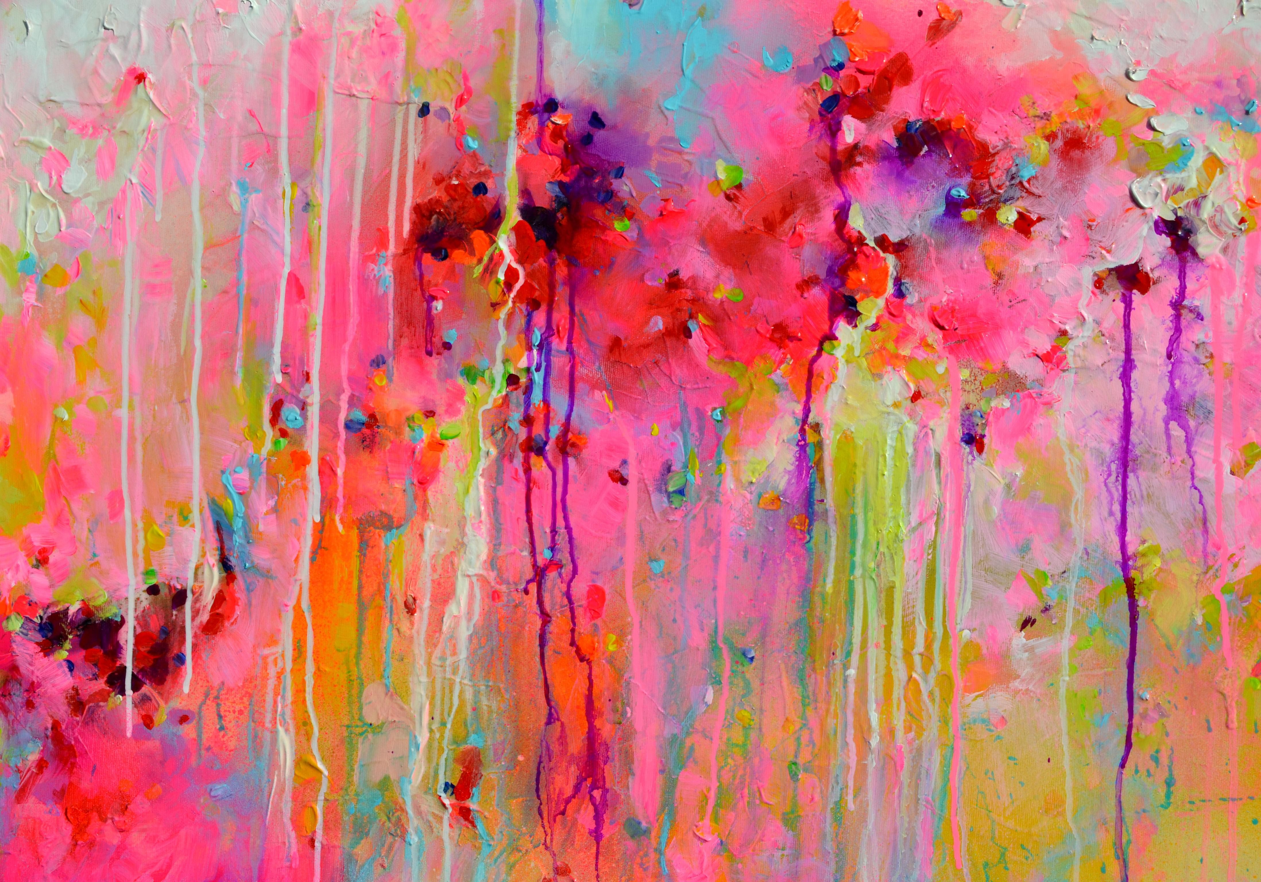 Süße Moods 115  - Großes abstraktes Gemälde in Rosa und Pastellblau (Pink), Interior Painting, von Soos Roxana Gabriela