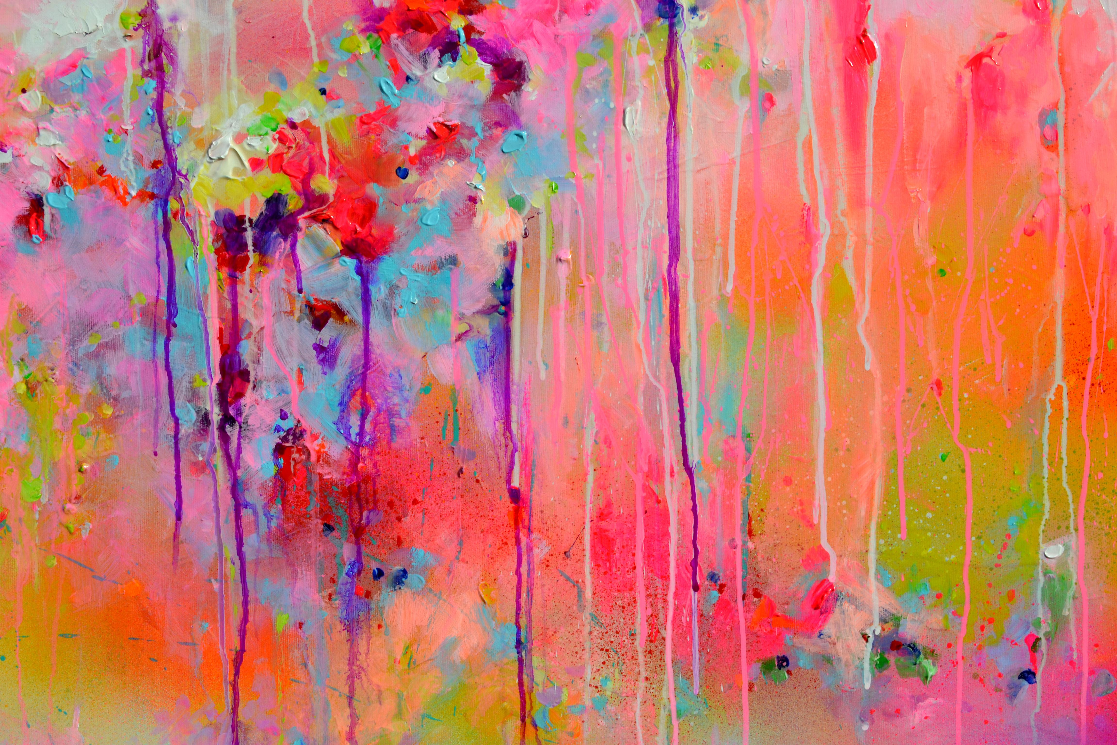 Süße Moods 115  - Großes abstraktes Gemälde in Rosa und Pastellblau im Angebot 1