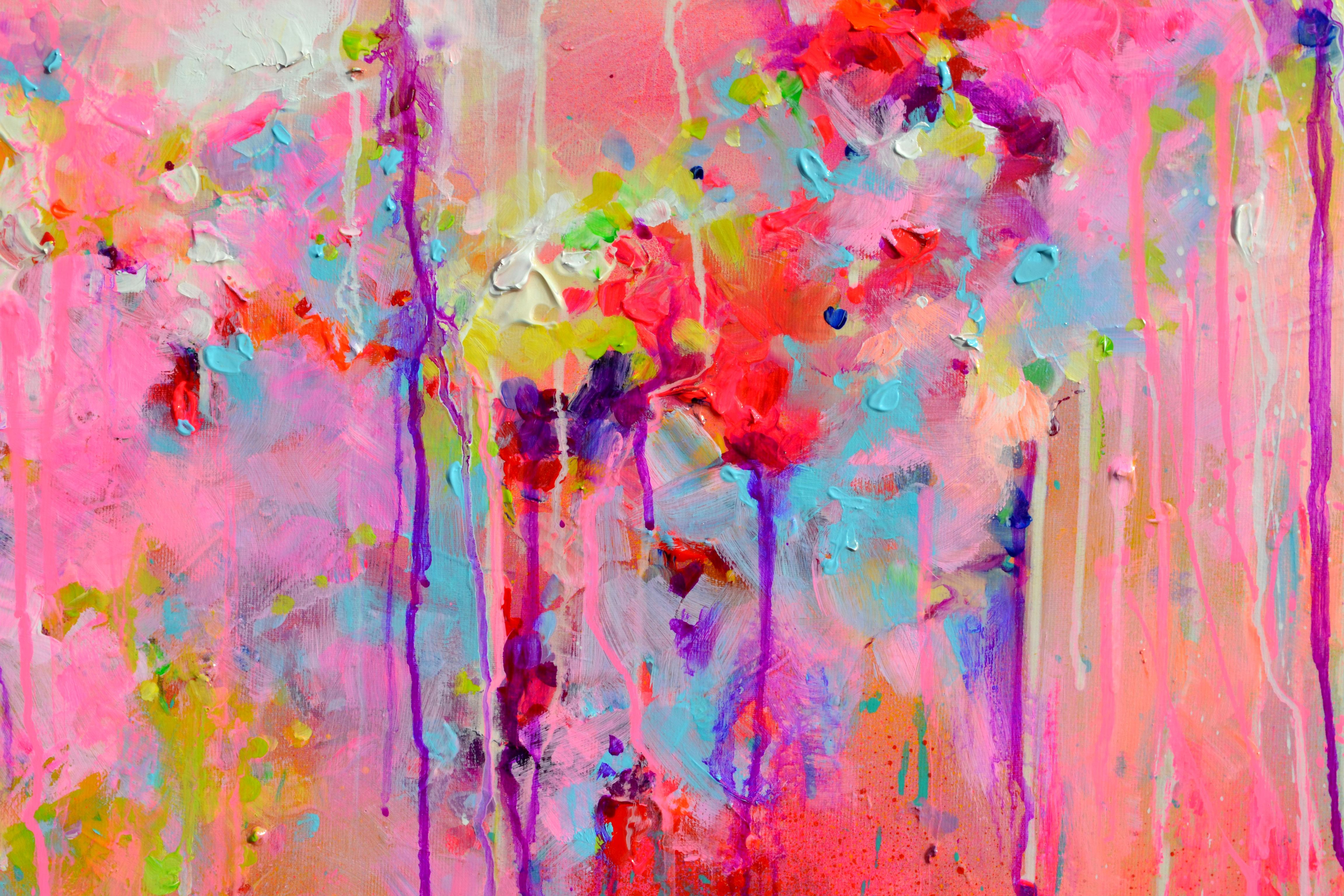 Süße Moods 115  - Großes abstraktes Gemälde in Rosa und Pastellblau im Angebot 2