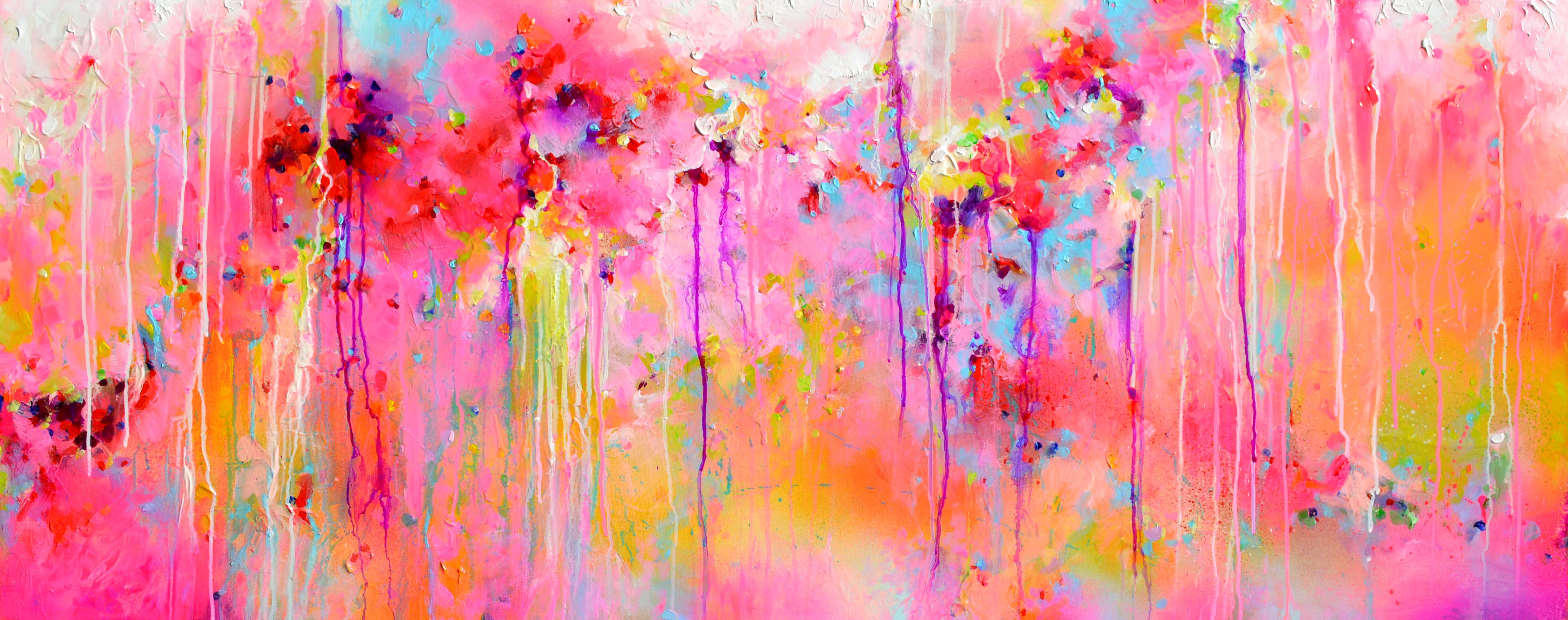 Süße Moods 115  - Großes abstraktes Gemälde in Rosa und Pastellblau