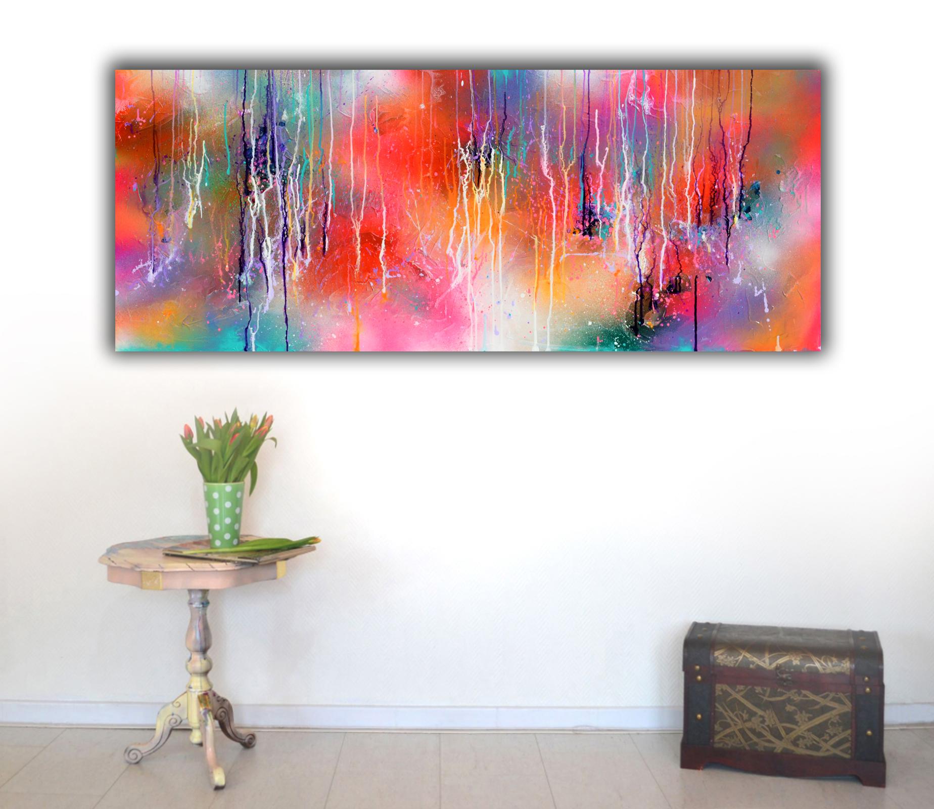 Ready to hang with the edges painted

A beautiful modern abstract, 100% handmade painting, made with professional varnished acrylics and Amsterdam acrylic sprays on stretched heavy canvas.

Dimensions: 150X60X2 cm, 59x23.6x0.8 inches

It is signed
