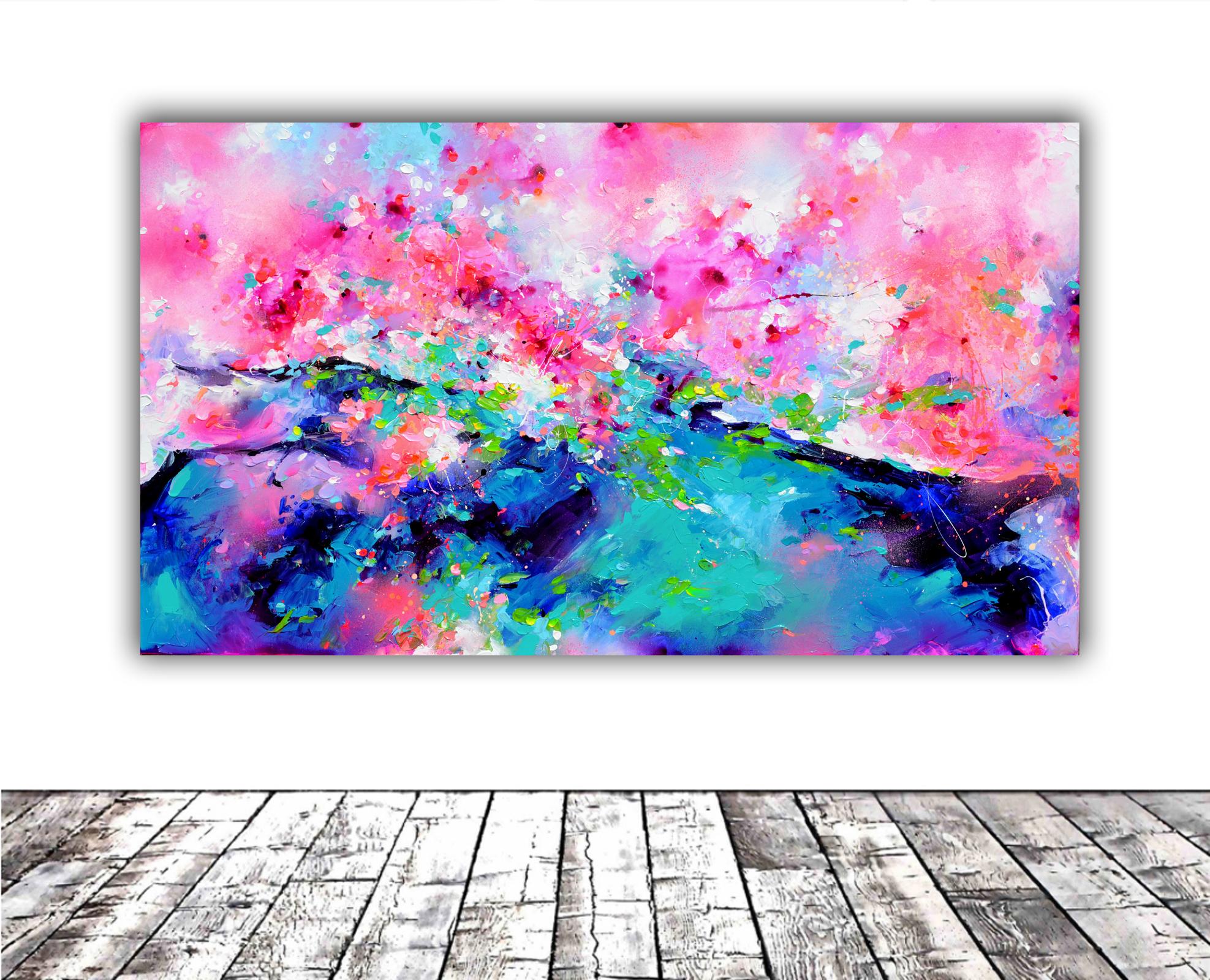 Ready to hang with the edges painted

A beautiful modern abstract, 100% handmade painting, made with professional varnished acrylics and Amsterdam acrylic sprays on stretched heavy canvas.

Dimensions: 140X80X2 cm, 55.12x31.5x0.8 inches

It is